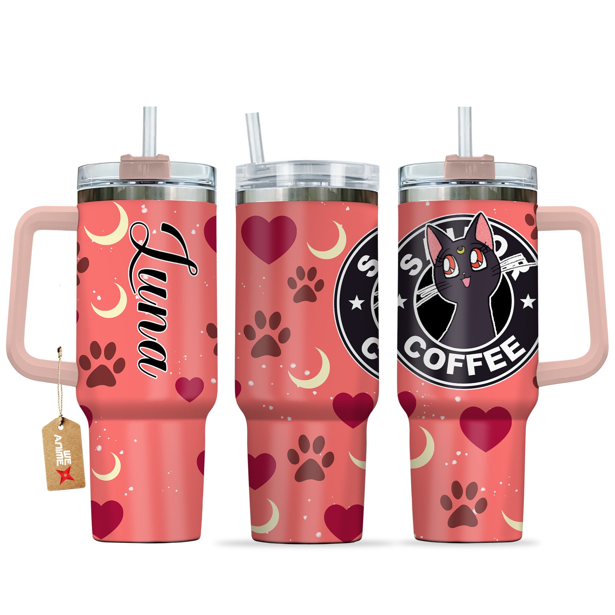 Hydratemerch Luna Sailor Moon Anime Custom Stanley Quencher 40oz Stainless Steel Tumbler With Handle