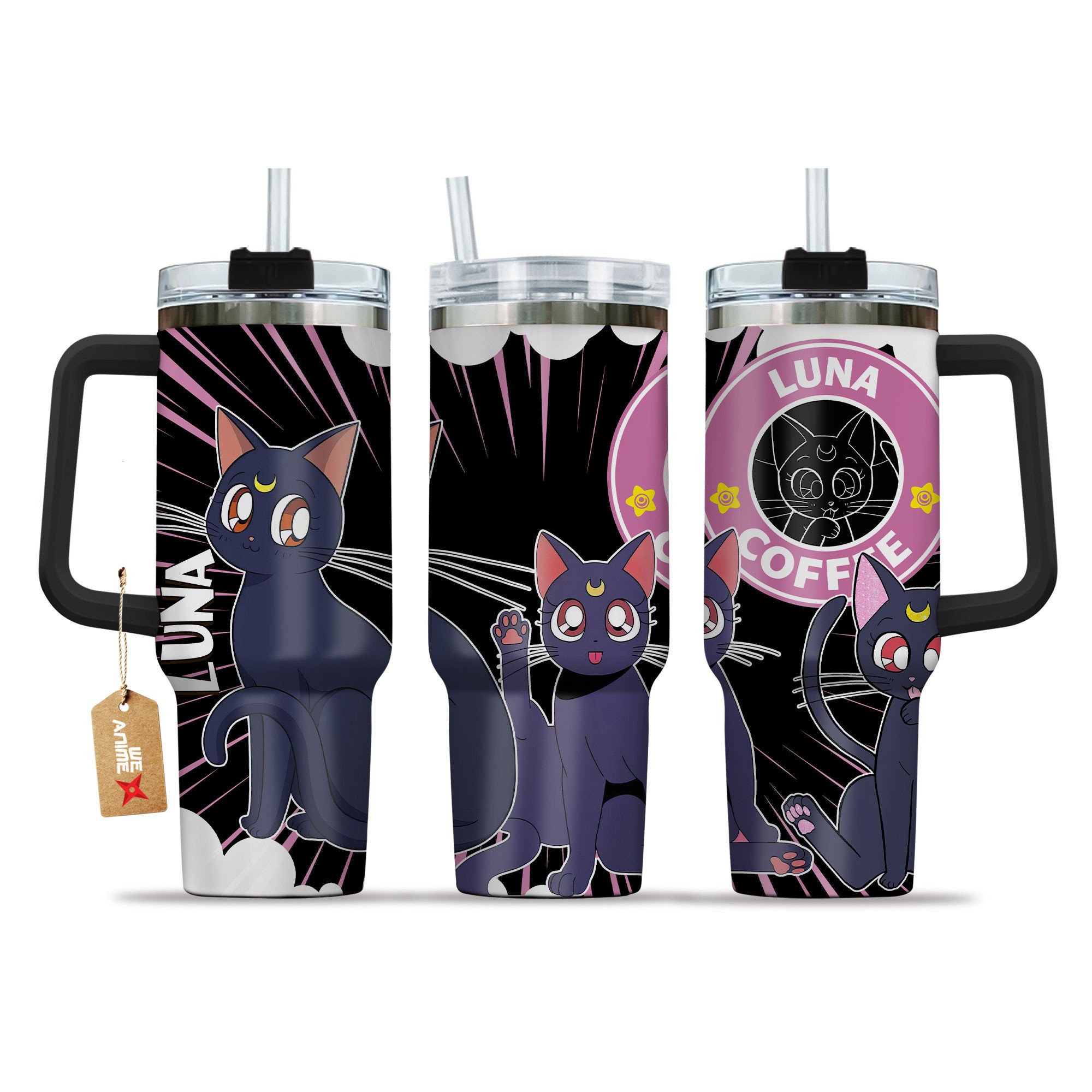 Hydratemerch Luna Sailor Moon Anime Custom Stanley Quencher 40oz Stainless Steel Tumbler With Handle