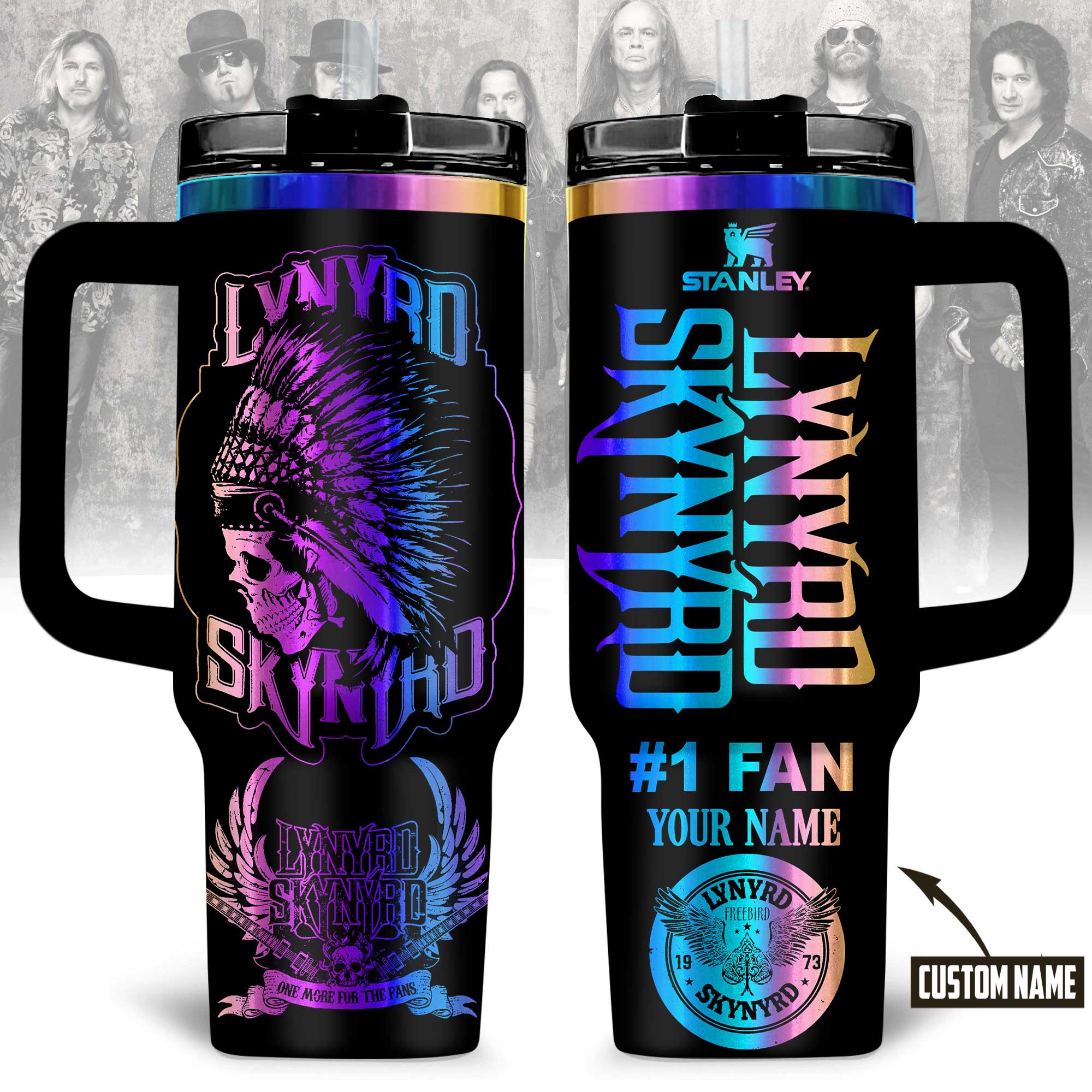 Hydratemerch Lynyrd Skynyrd Music Custom Stanley Quencher 40oz Stainless Steel Tumbler With Handle