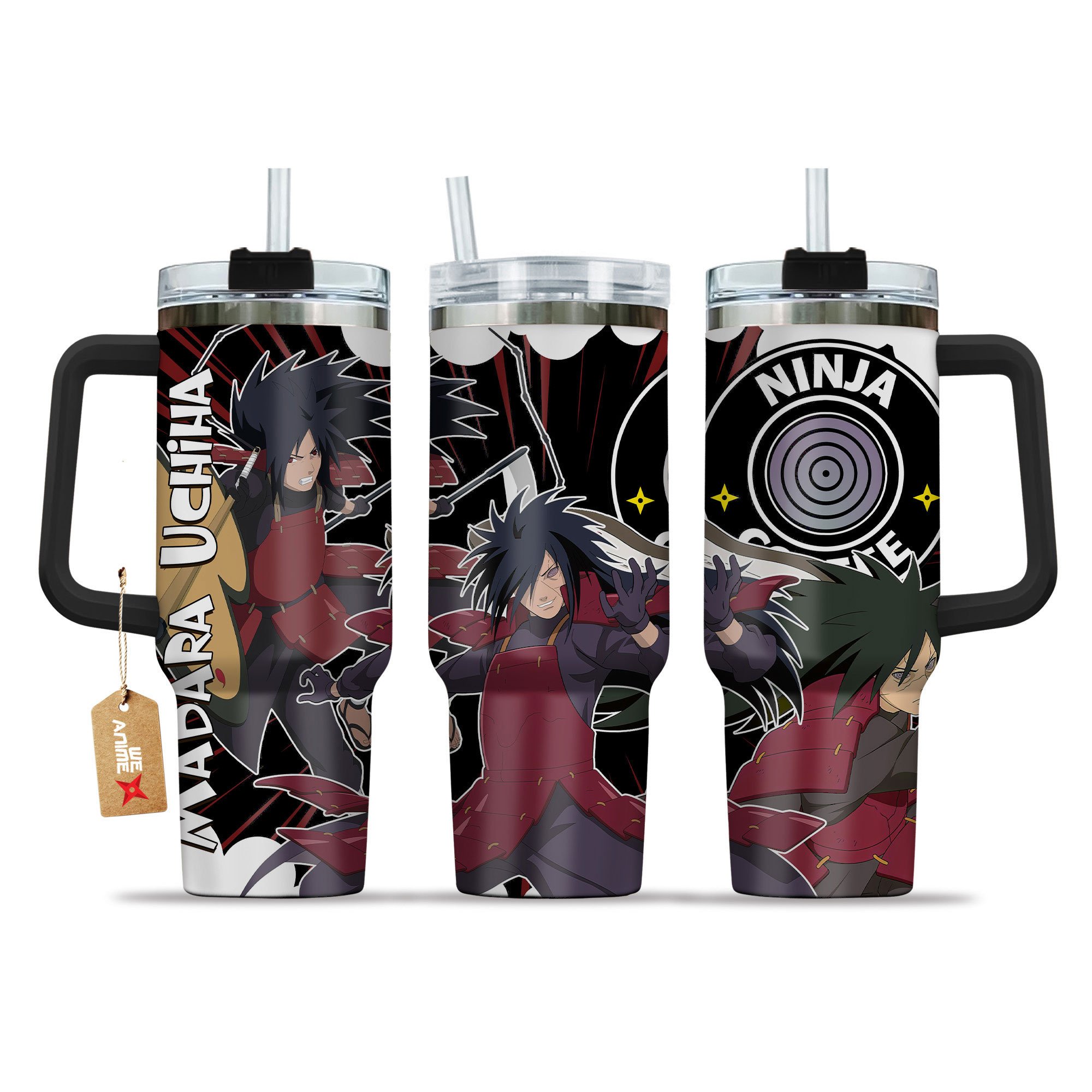 Hydratemerch Madara Uchiha Naruto Anime Custom Stanley Quencher 40oz Stainless Steel Tumbler With Handle