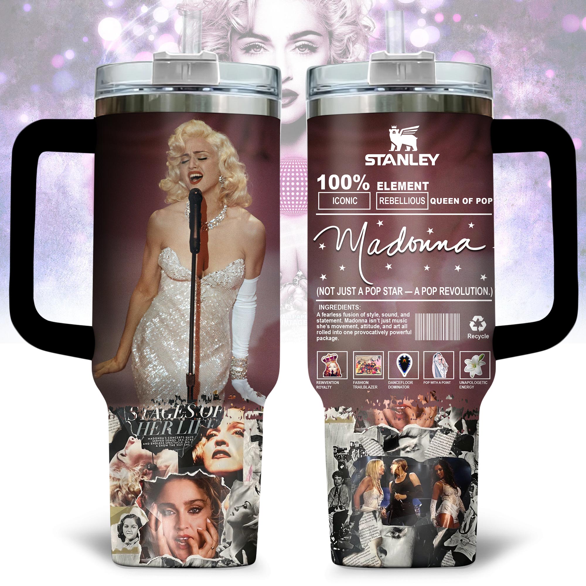 Hydratemerch Madonna Music Custom Stanley Quencher 40oz Stainless Steel Tumbler With Handle
