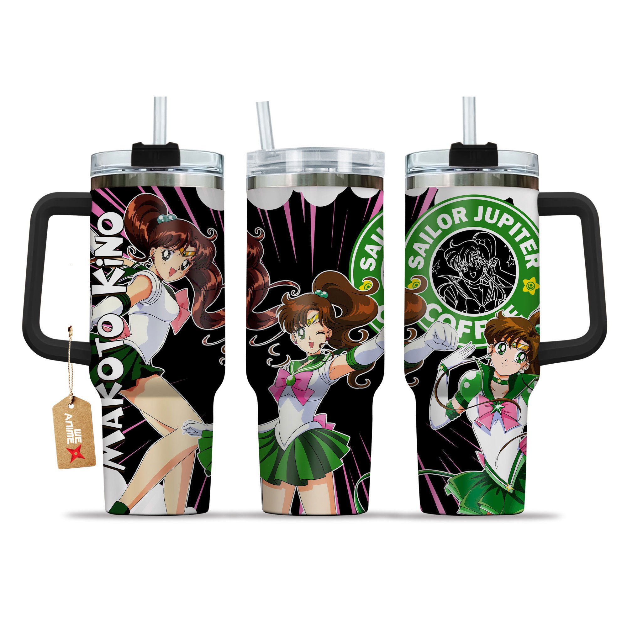 Hydratemerch Makoto Kino Sailor Moon Anime Custom Stanley Quencher 40oz Stainless Steel Tumbler With Handle