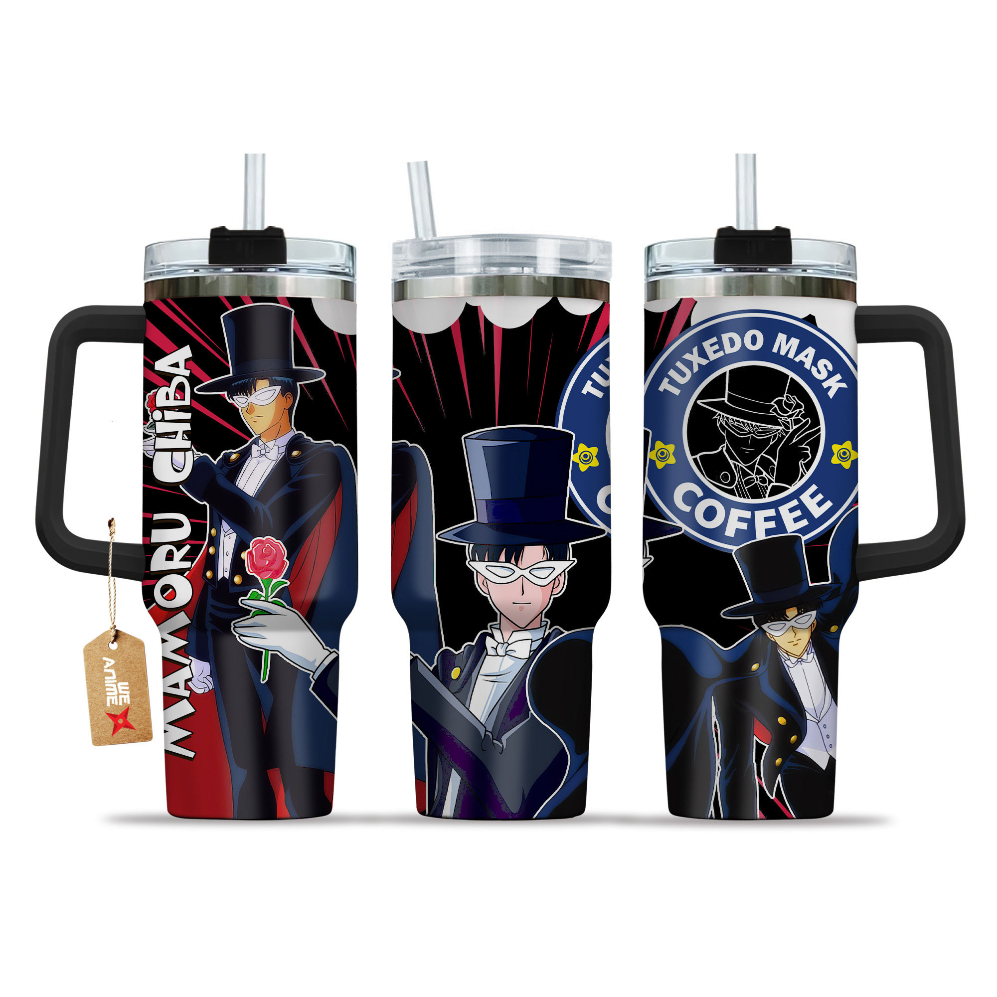 Hydratemerch Mamoru Chiba Sailor Moon Anime Custom Stanley Quencher 40oz Stainless Steel Tumbler With Handle