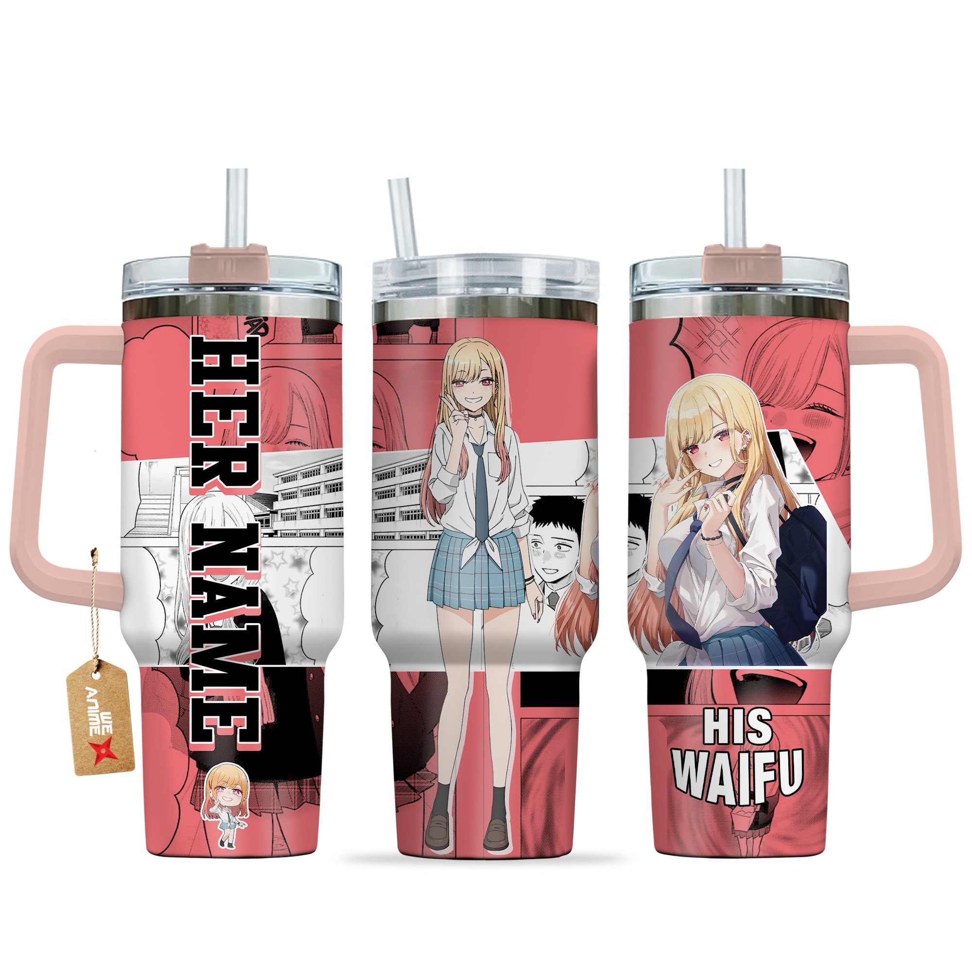 Hydratemerch Marin Kitagawa & Gojou Wakana My Dress-Up Darling Anime Valentine Custom Stanley Quencher 40oz Stainless Steel Tumbler With Handle