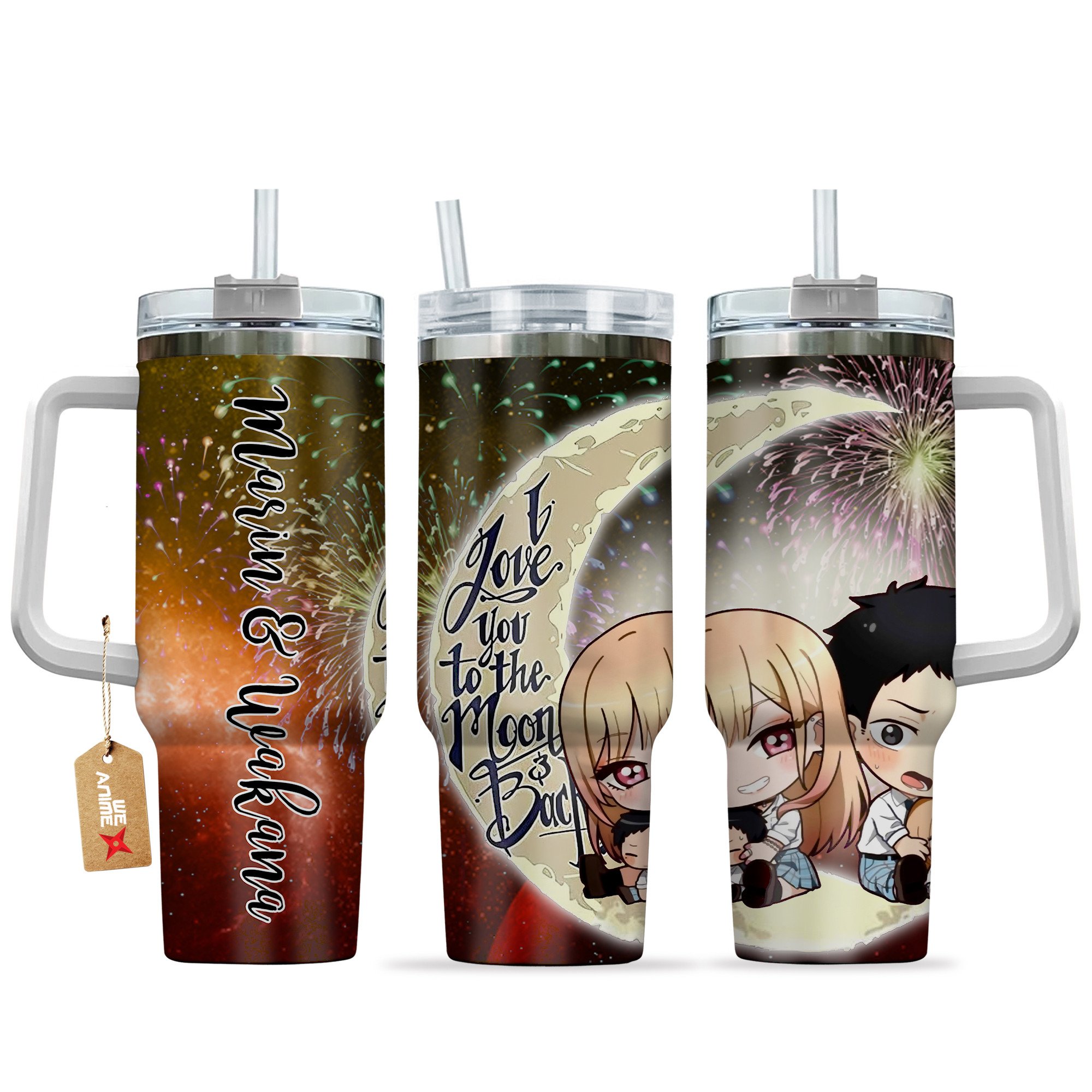 Hydratemerch Marin Kitagawa & Gojou Wakana My Dress-Up Darling Anime Valentine Custom Stanley Quencher 40oz Stainless Steel Tumbler With Handle