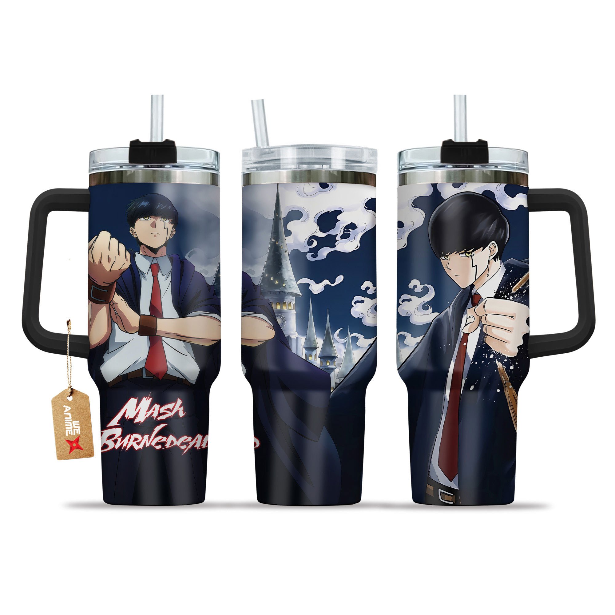 Hydratemerch Mash Burnedead Mashle Anime Custom Stanley Quencher 40oz Stainless Steel Tumbler With Handle