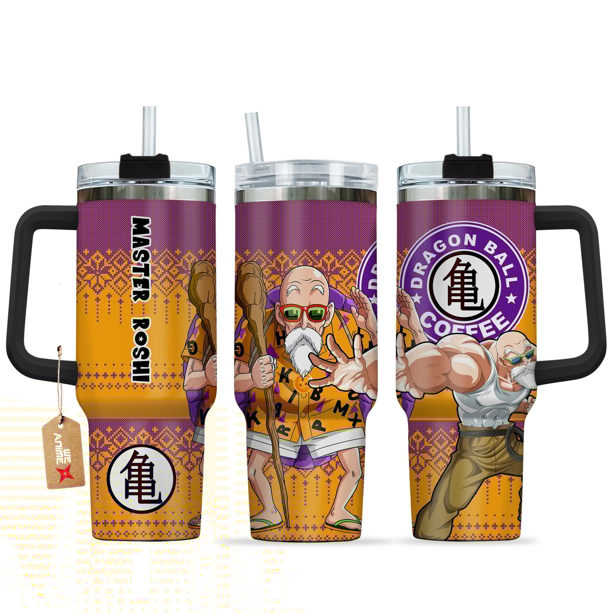 Hydratemerch Master Roshi Dragon Ball Z Anime Custom Stanley Quencher 40oz Stainless Steel Tumbler With Handle