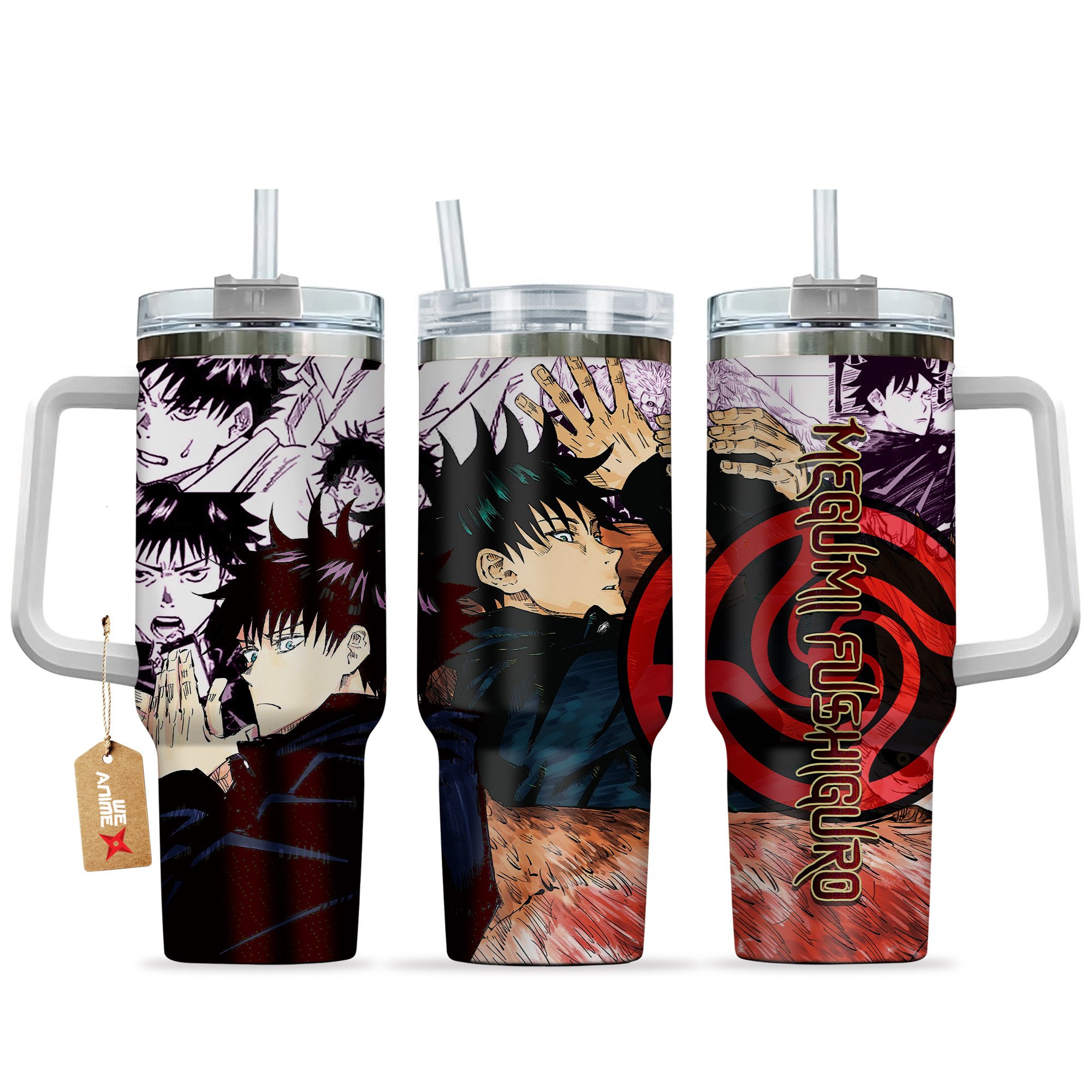 Hydratemerch Megumi Fushiguro Jujutsu Kaisen Anime Custom Stanley Quencher 40oz Stainless Steel Tumbler With Handle
