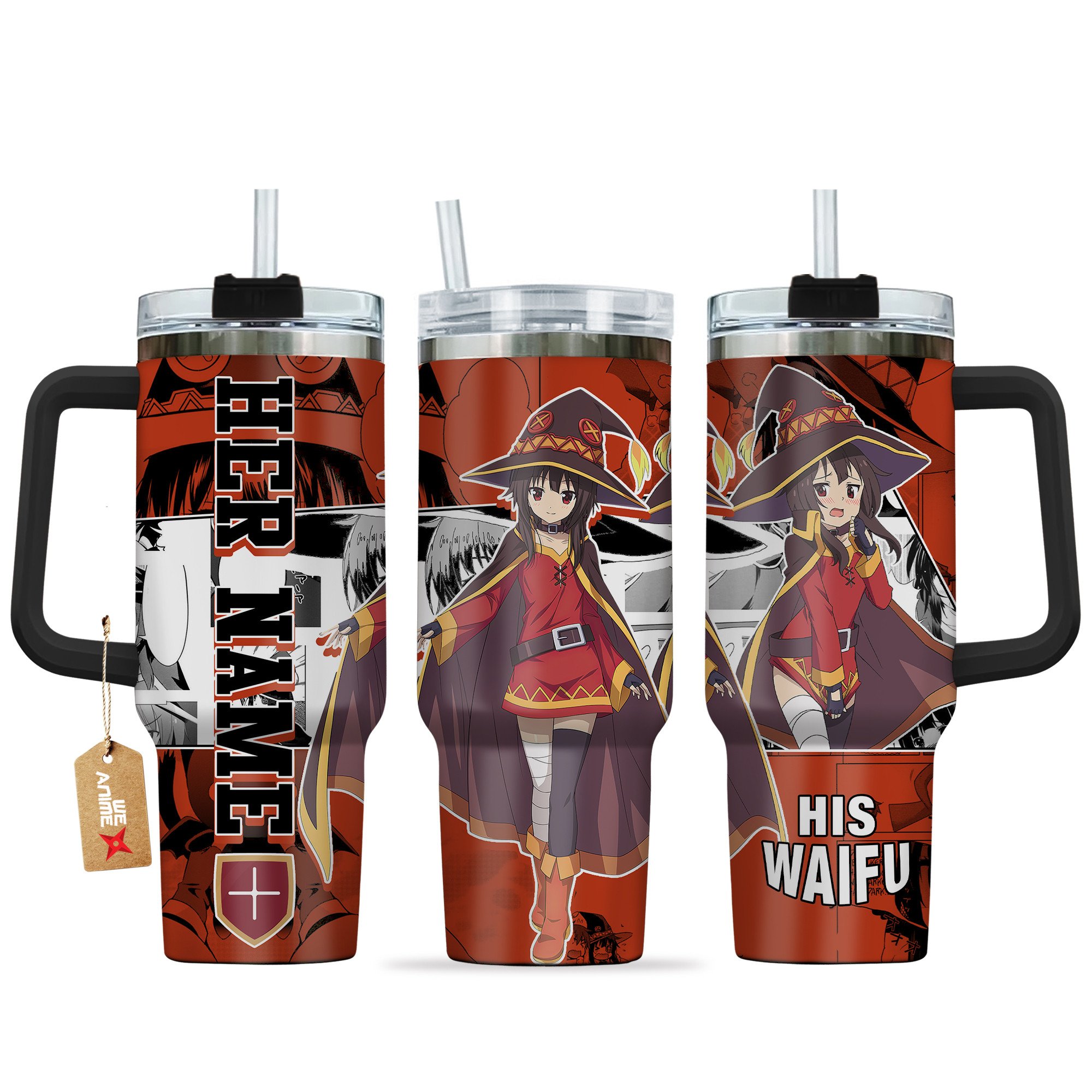 Hydratemerch Megumin Konosuba Anime Custom Stanley Quencher 40oz Stainless Steel Tumbler With Handle