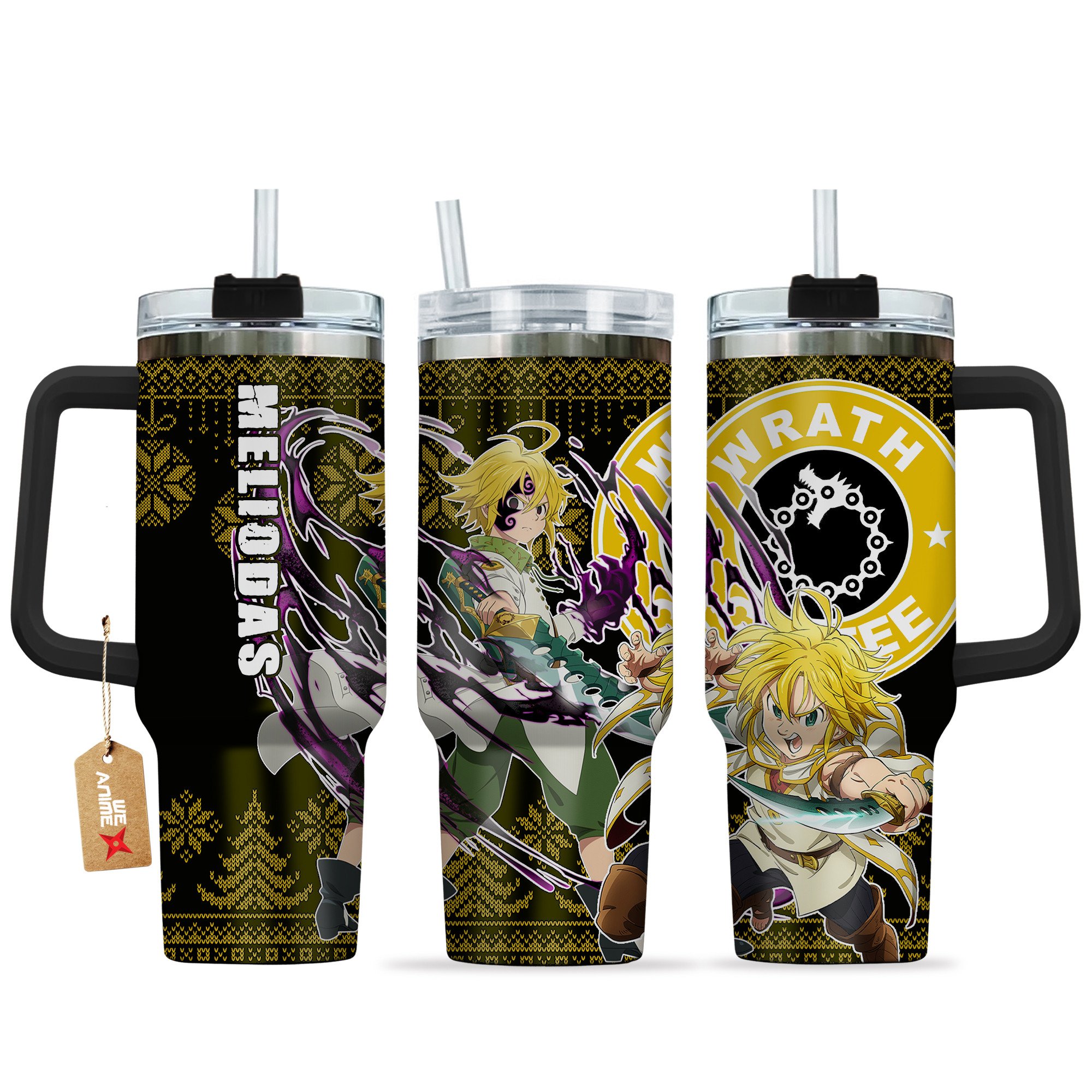 Hydratemerch Meliodas The Seven Deadly Sins Anime Custom Stanley Quencher 40oz Stainless Steel Tumbler With Handle