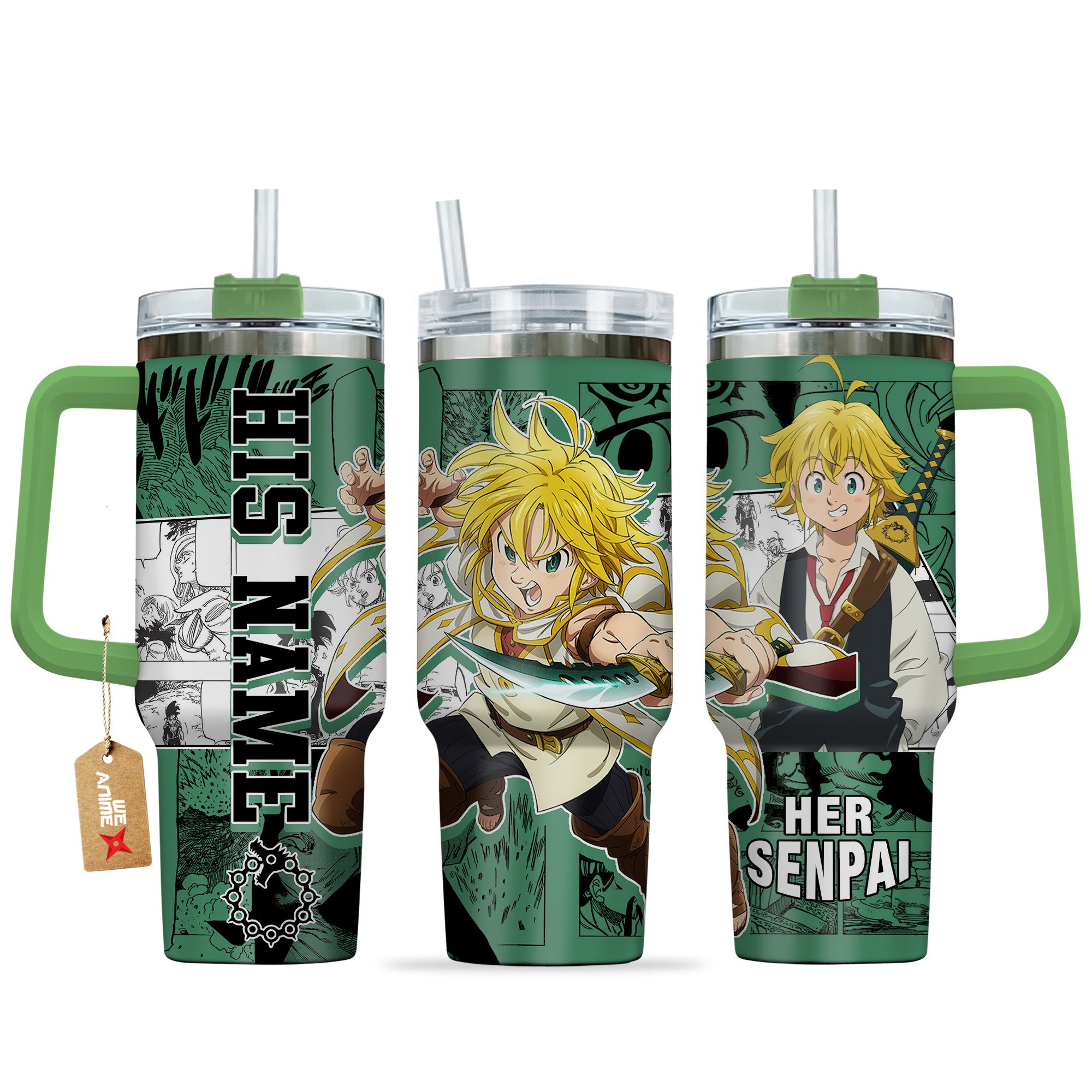 Hydratemerch Meliodas The Seven Deadly Sins Anime Custom Stanley Quencher 40oz Stainless Steel Tumbler With Handle