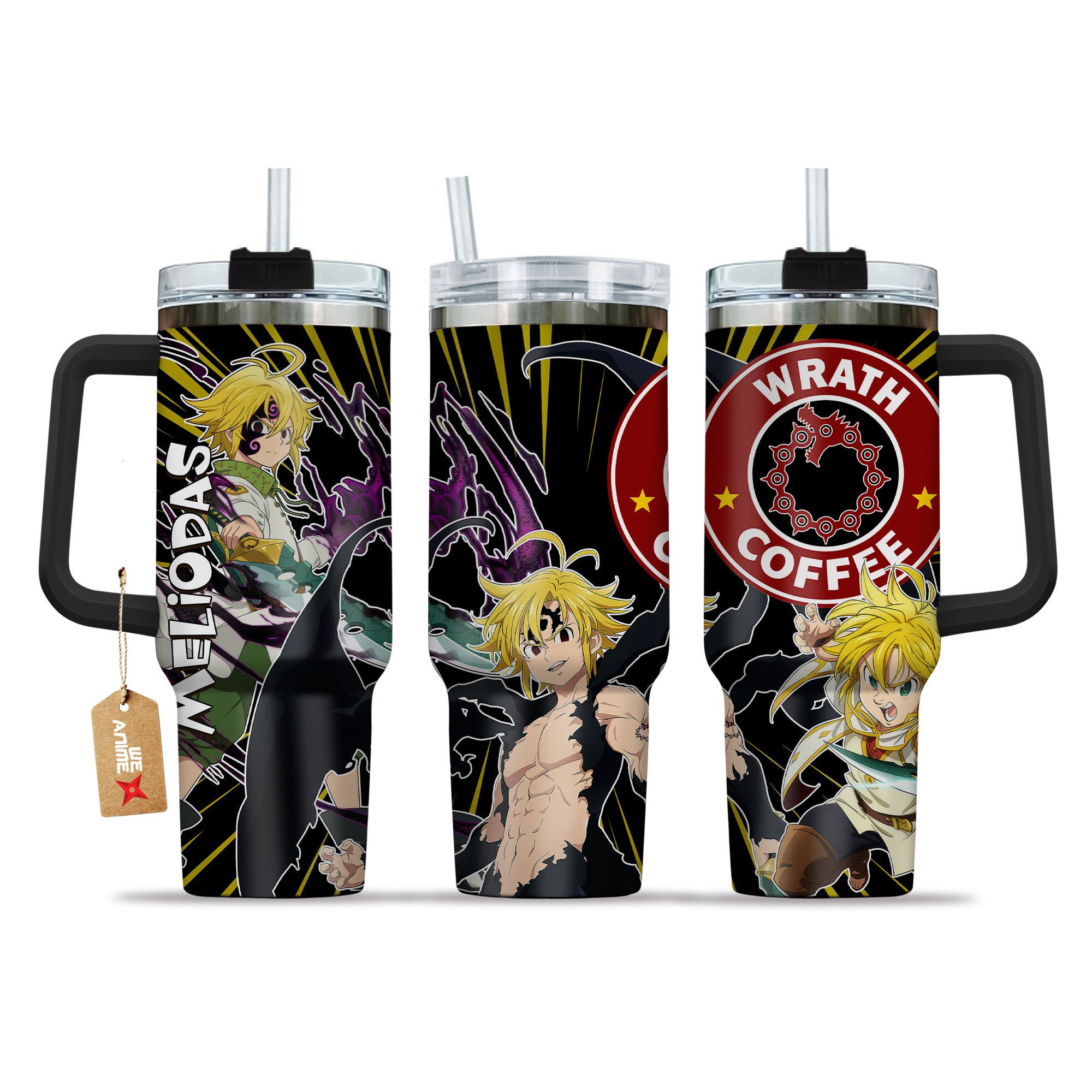 Hydratemerch Meliodas The Seven Deadly Sins Anime Custom Stanley Quencher 40oz Stainless Steel Tumbler With Handle