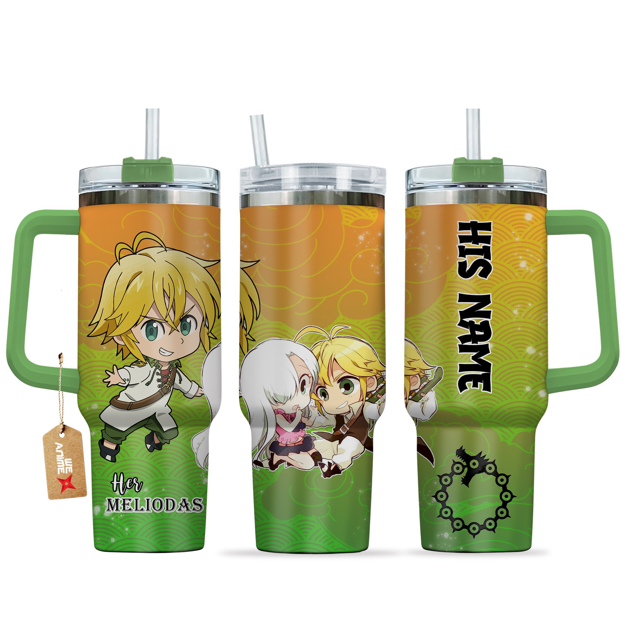 Hydratemerch Meliodas The Seven Deadly Sins Anime Valentine Custom Stanley Quencher 40oz Stainless Steel Tumbler With Handle