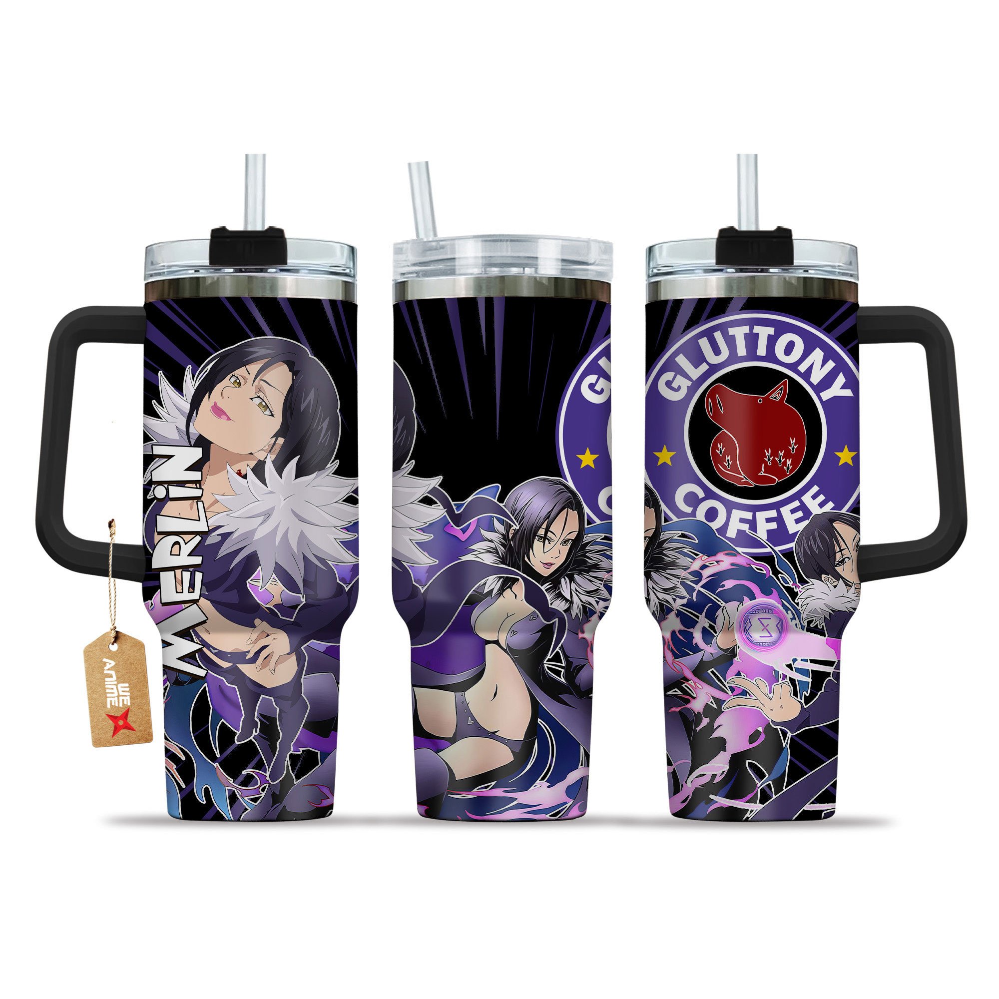 Hydratemerch Merlin Nanatsu No Taizai Anime Custom Stanley Quencher 40oz Stainless Steel Tumbler With Handle