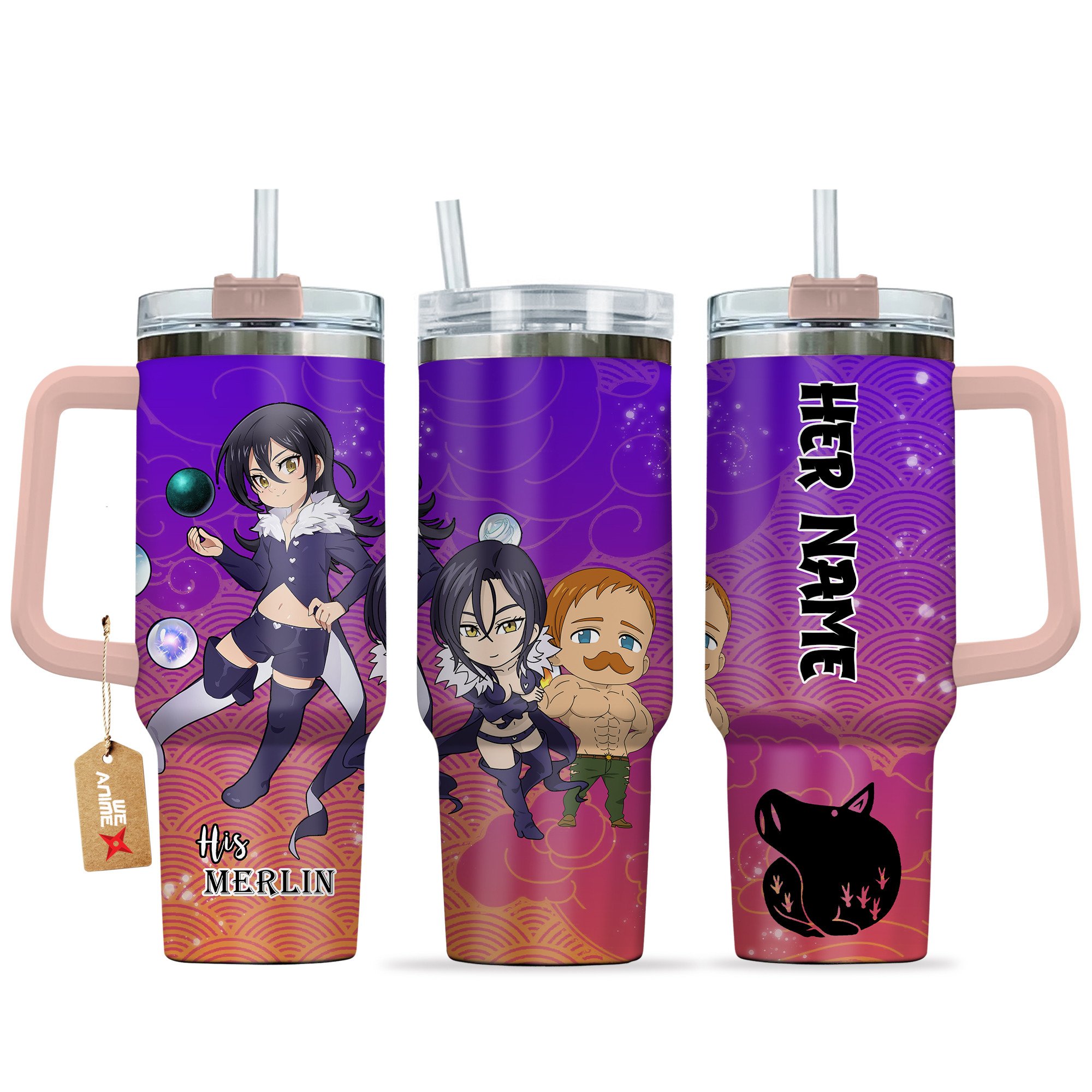 Hydratemerch Merlin Nanatsu No Taizai Anime Valentine Custom Stanley Quencher 40oz Stainless Steel Tumbler With Handle