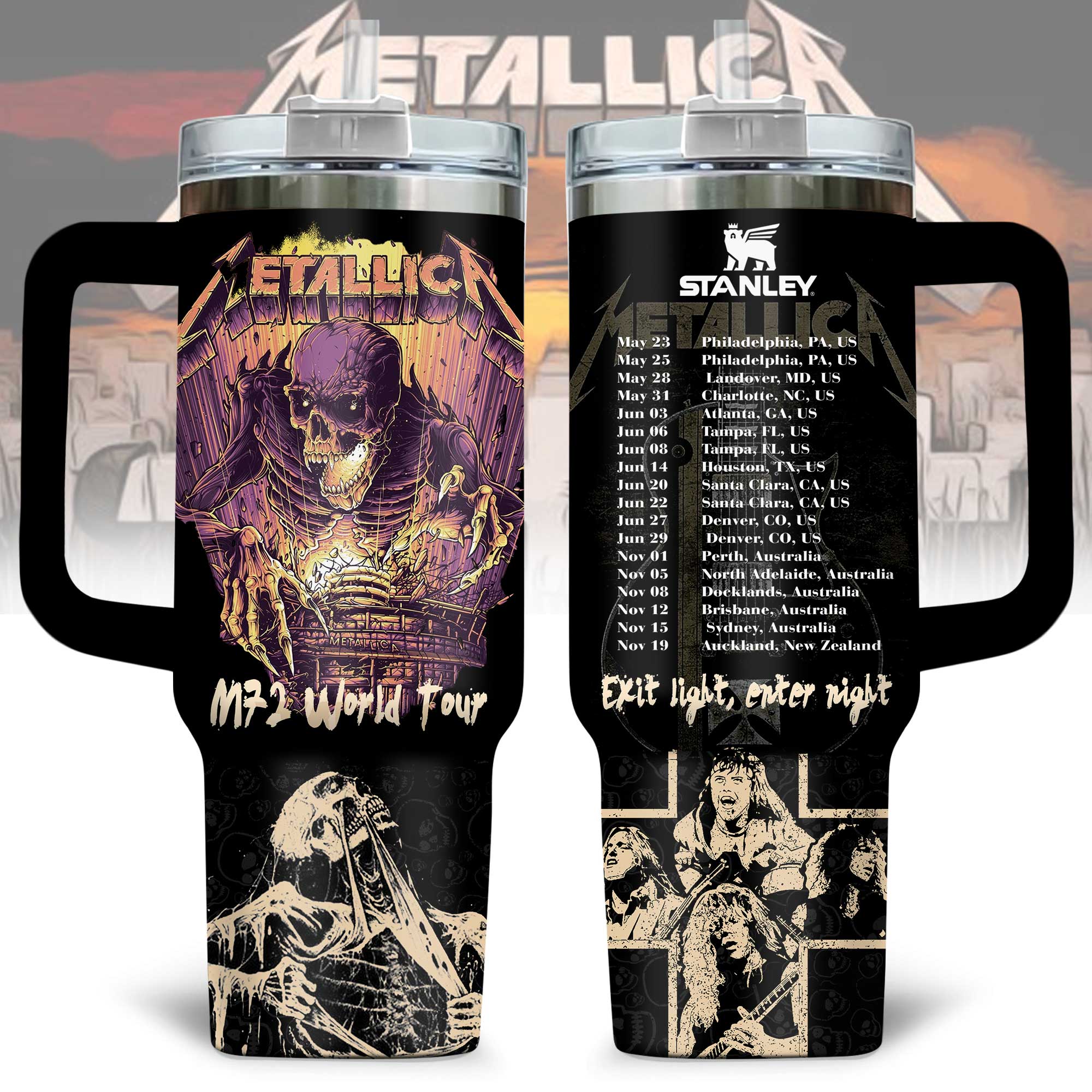 Hydratemerch Metallica band Music Custom Stanley Quencher 40oz Stainless Steel Tumbler With Handle