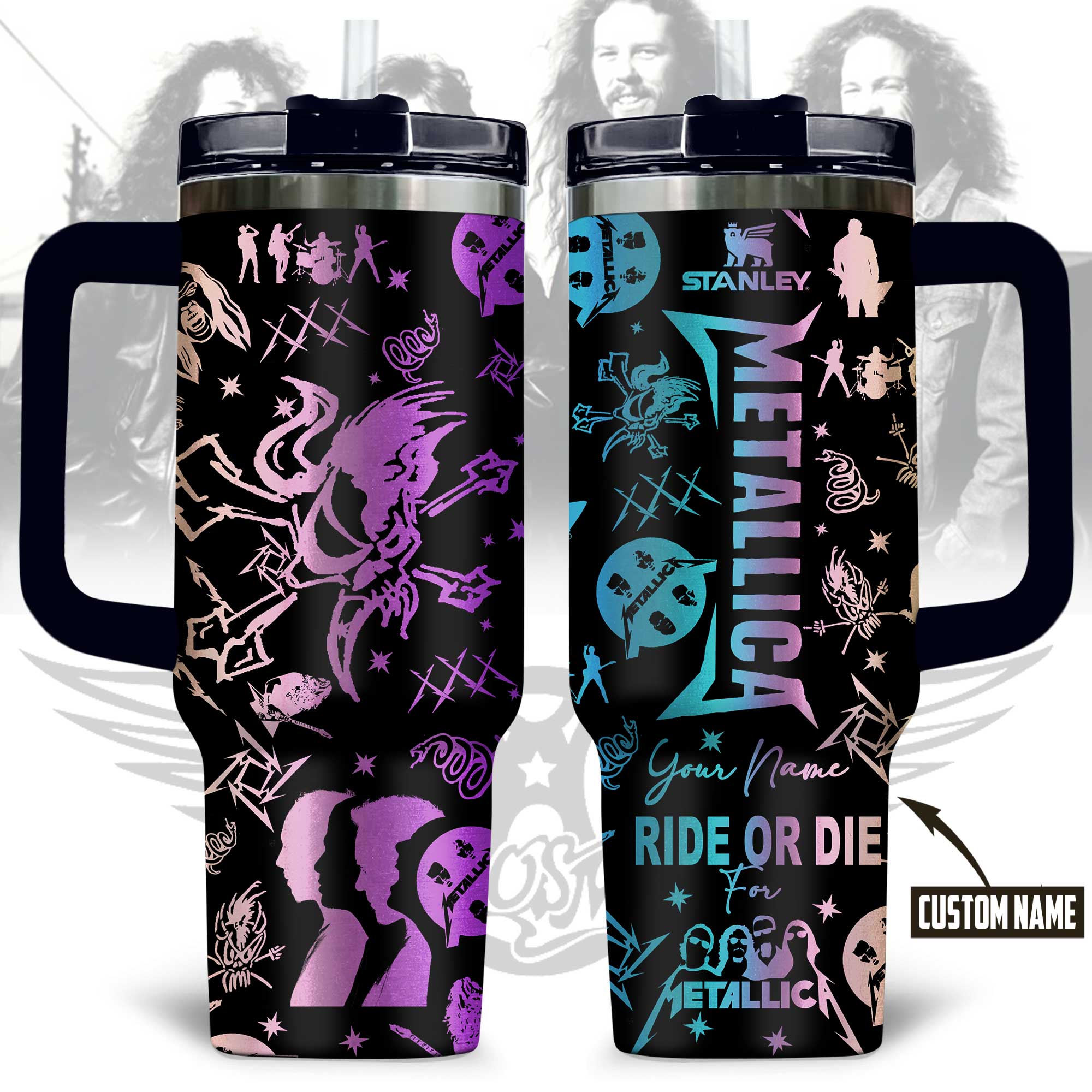 Hydratemerch Metallica band Music Custom Stanley Quencher 40oz Stainless Steel Tumbler With Handle