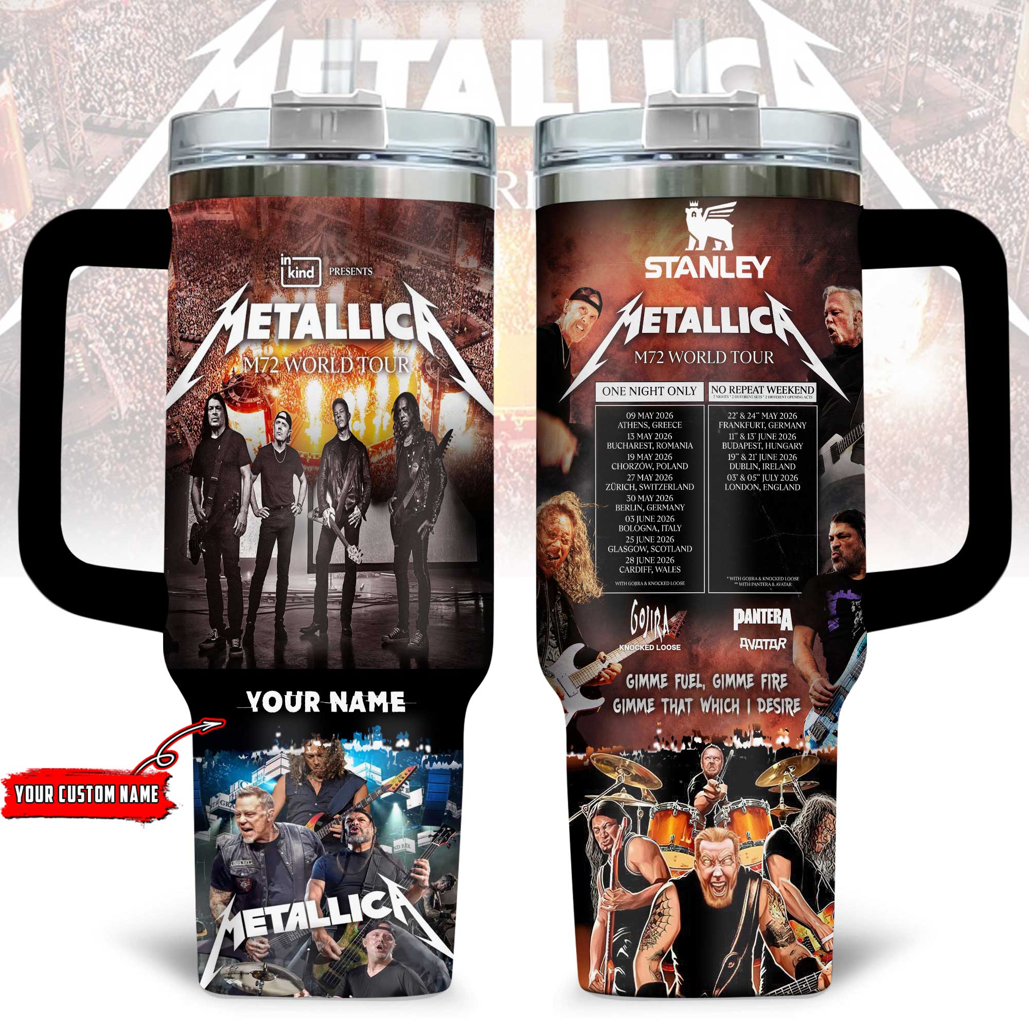 Hydratemerch Metallica band Music Custom Stanley Quencher 40oz Stainless Steel Tumbler With Handle