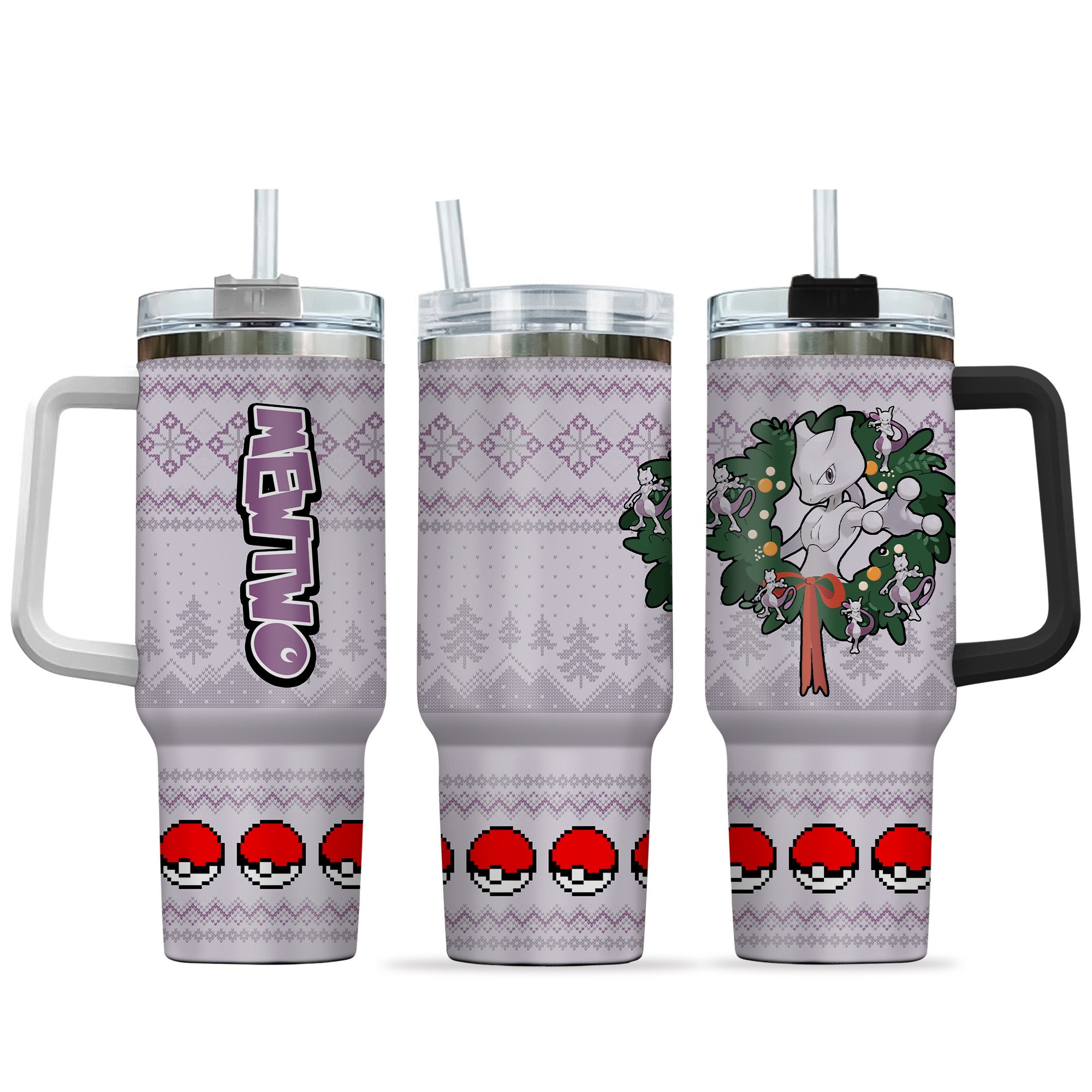 Hydratemerch Mewtwo Pokemon Anime Custom Stanley Quencher 40oz Stainless Steel Tumbler With Handle