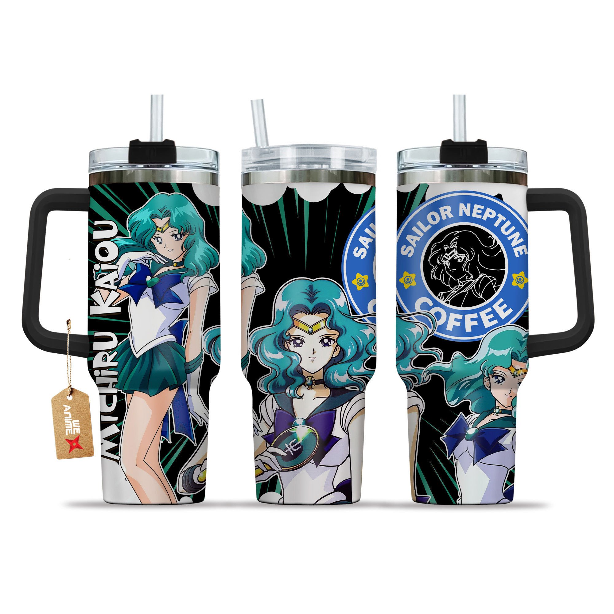 Hydratemerch Michiru Kaiou Sailor Moon Anime Custom Stanley Quencher 40oz Stainless Steel Tumbler With Handle
