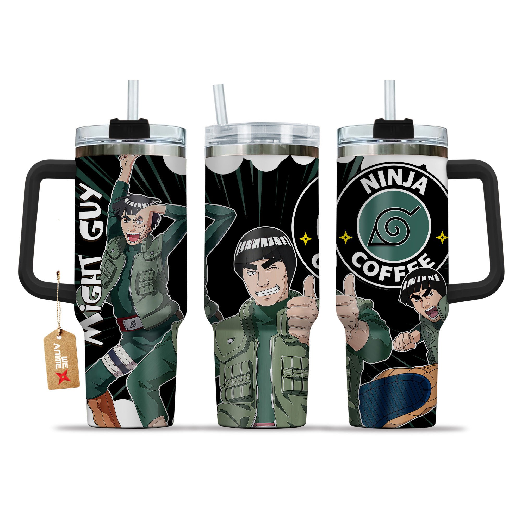 Hydratemerch Might Guy Naruto Anime Custom Stanley Quencher 40oz Stainless Steel Tumbler With Handle