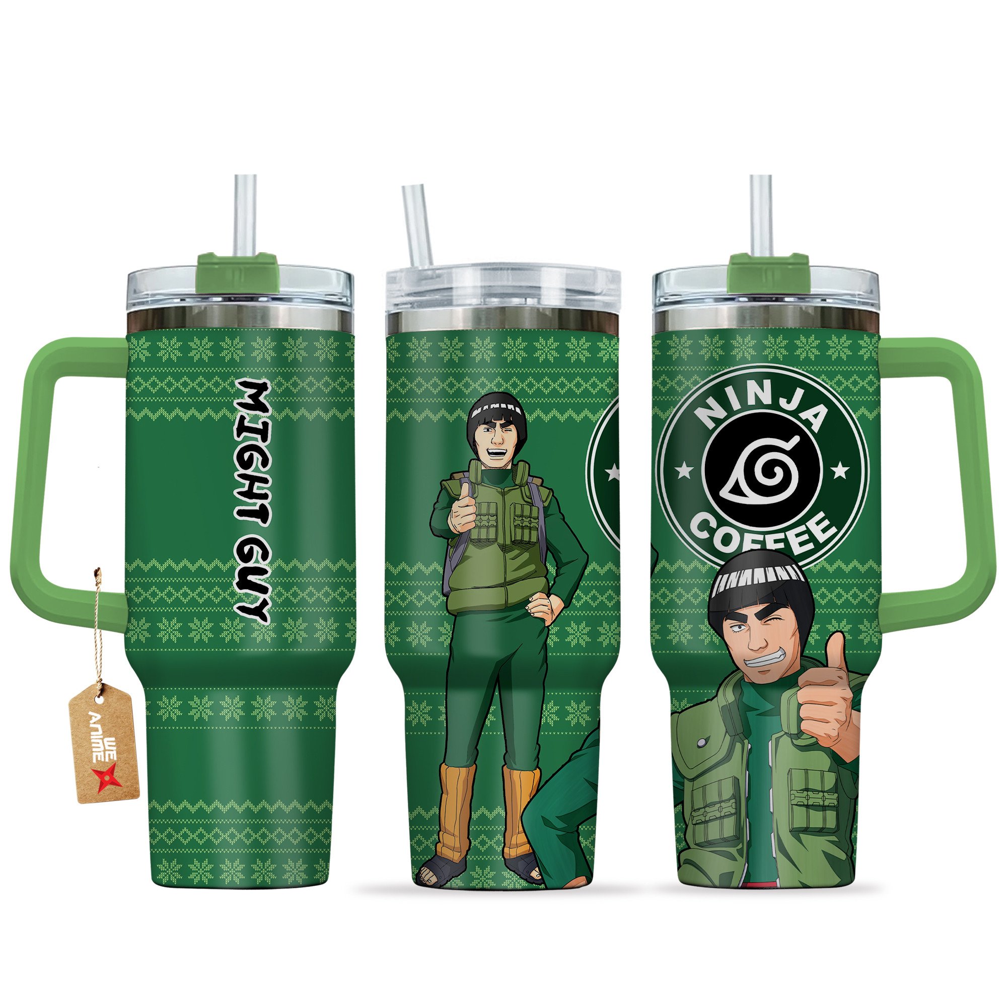 Hydratemerch Might Guy Naruto Anime Custom Stanley Quencher 40oz Stainless Steel Tumbler With Handle