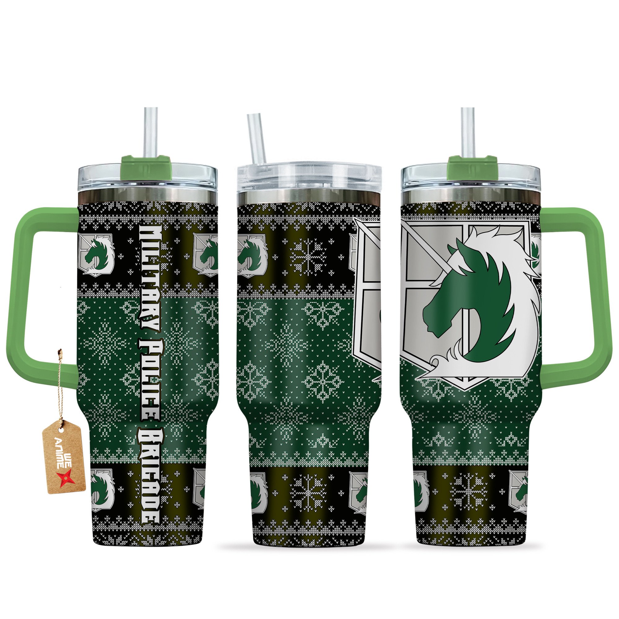 Hydratemerch Military Police Brigade Attack on Titan Anime Custom Stanley Quencher 40oz Stainless Steel Tumbler With Handle