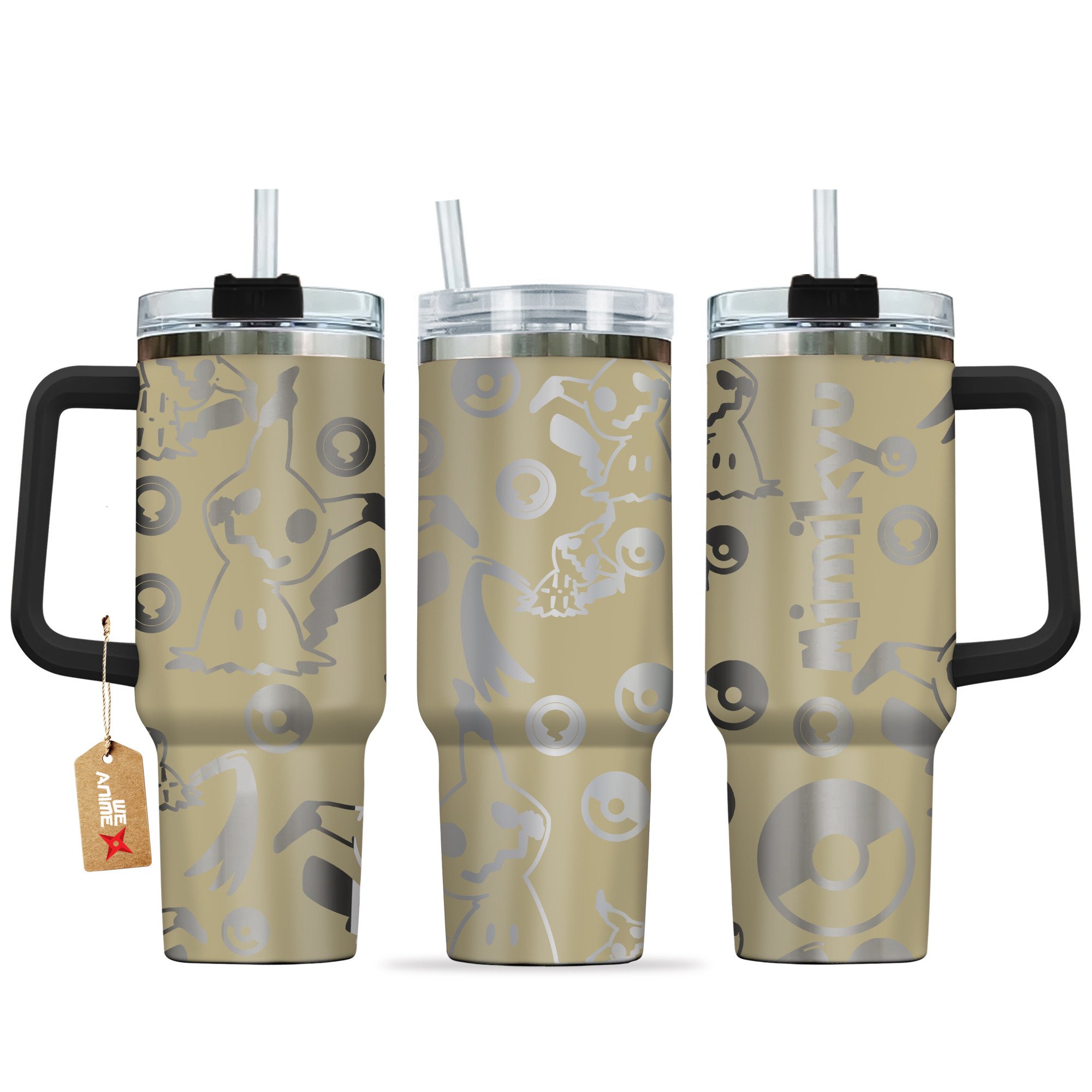 Hydratemerch Mimikyu Pokemon Anime Custom Stanley Quencher 40oz Stainless Steel Tumbler With Handle