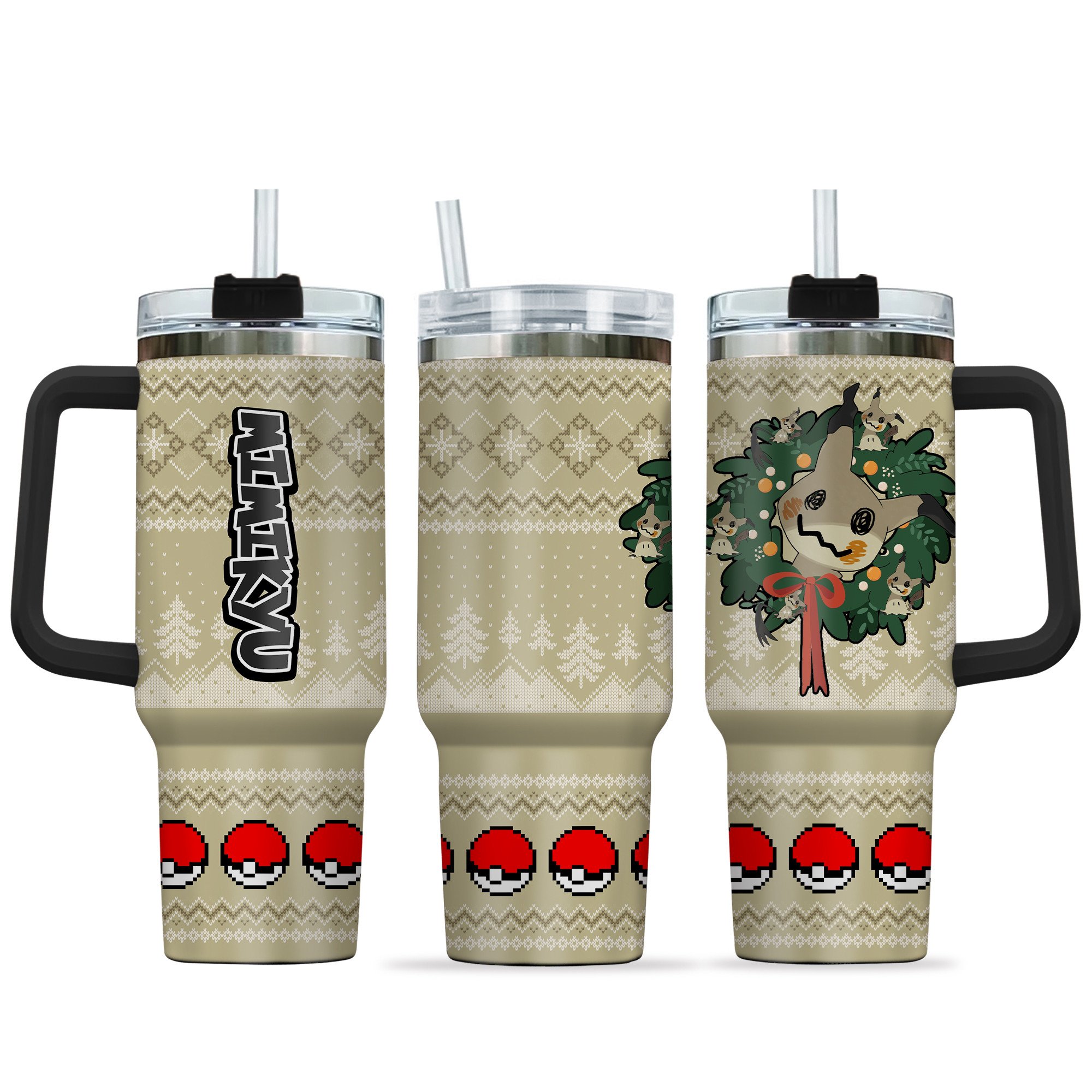Hydratemerch Mimikyu Pokemon Anime Custom Stanley Quencher 40oz Stainless Steel Tumbler With Handle