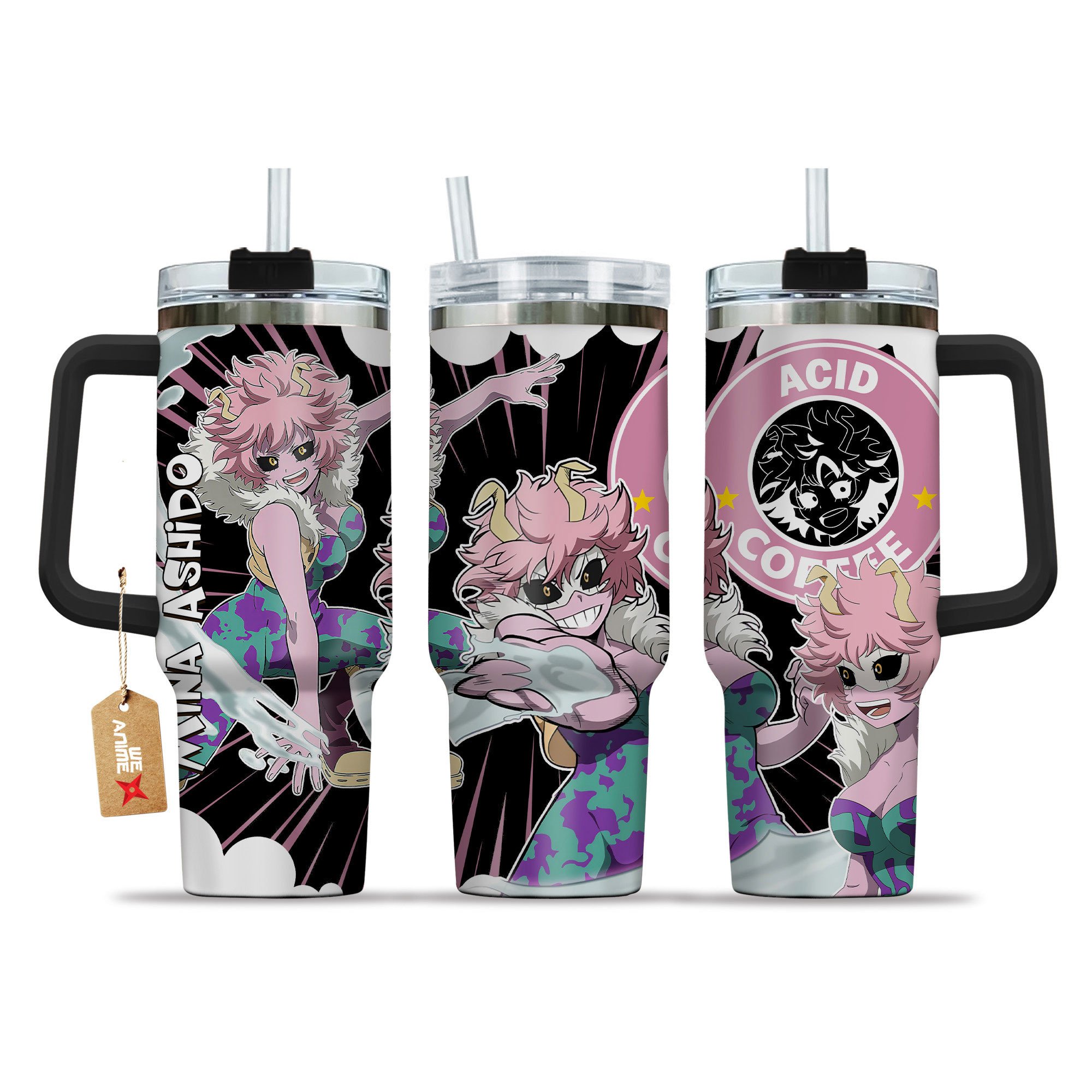 Hydratemerch Mina Ashido My Hero Academia Anime Custom Stanley Quencher 40oz Stainless Steel Tumbler With Handle