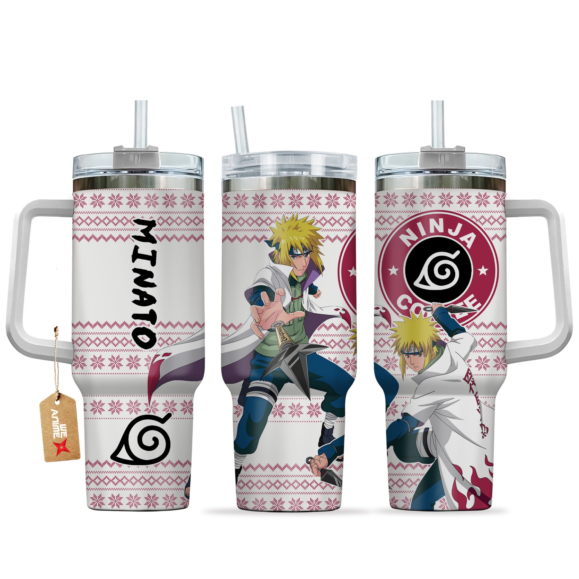 Hydratemerch Minato Namikaze Naruto Anime Custom Stanley Quencher 40oz Stainless Steel Tumbler With Handle