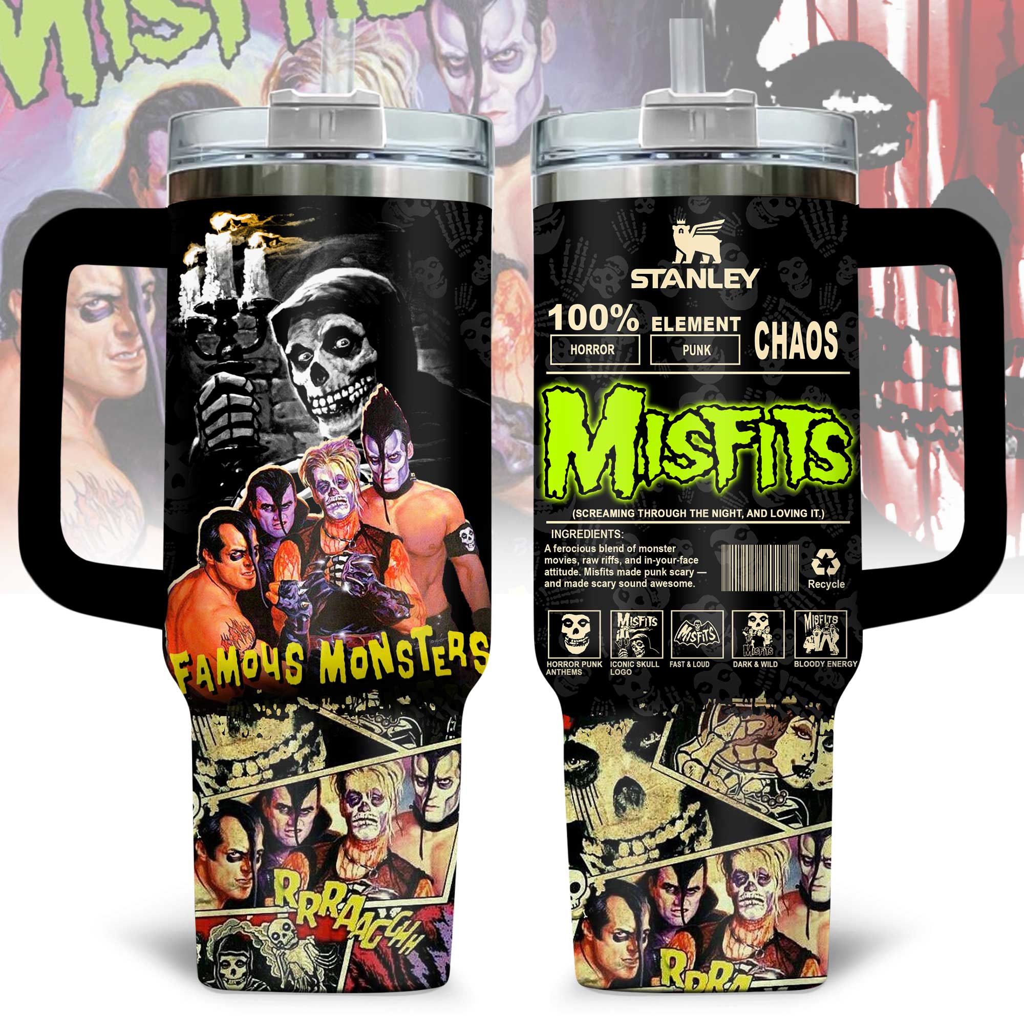 Hydratemerch Misfits Music Custom Stanley Quencher 40oz Stainless Steel Tumbler With Handle