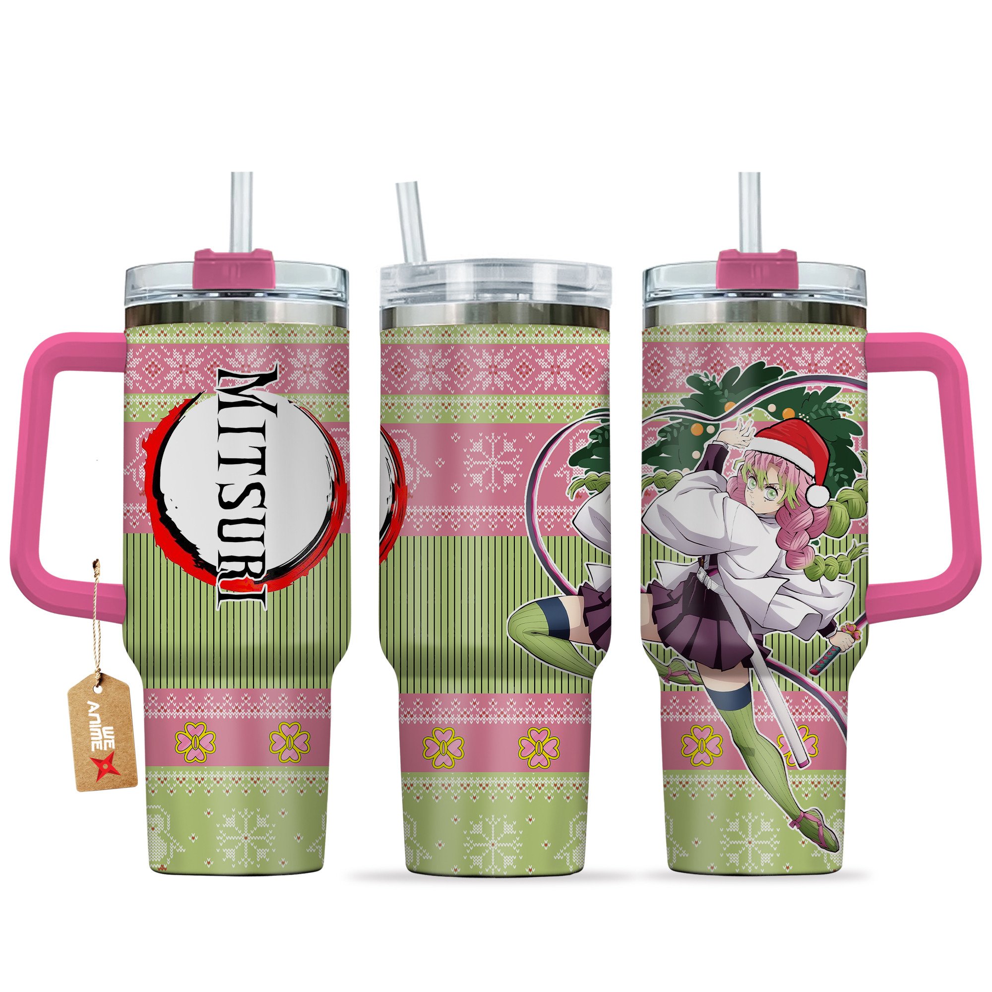 Hydratemerch Mitsuri Kanroji Demon Slayer Anime Custom Stanley Quencher 40oz Stainless Steel Tumbler With Handle