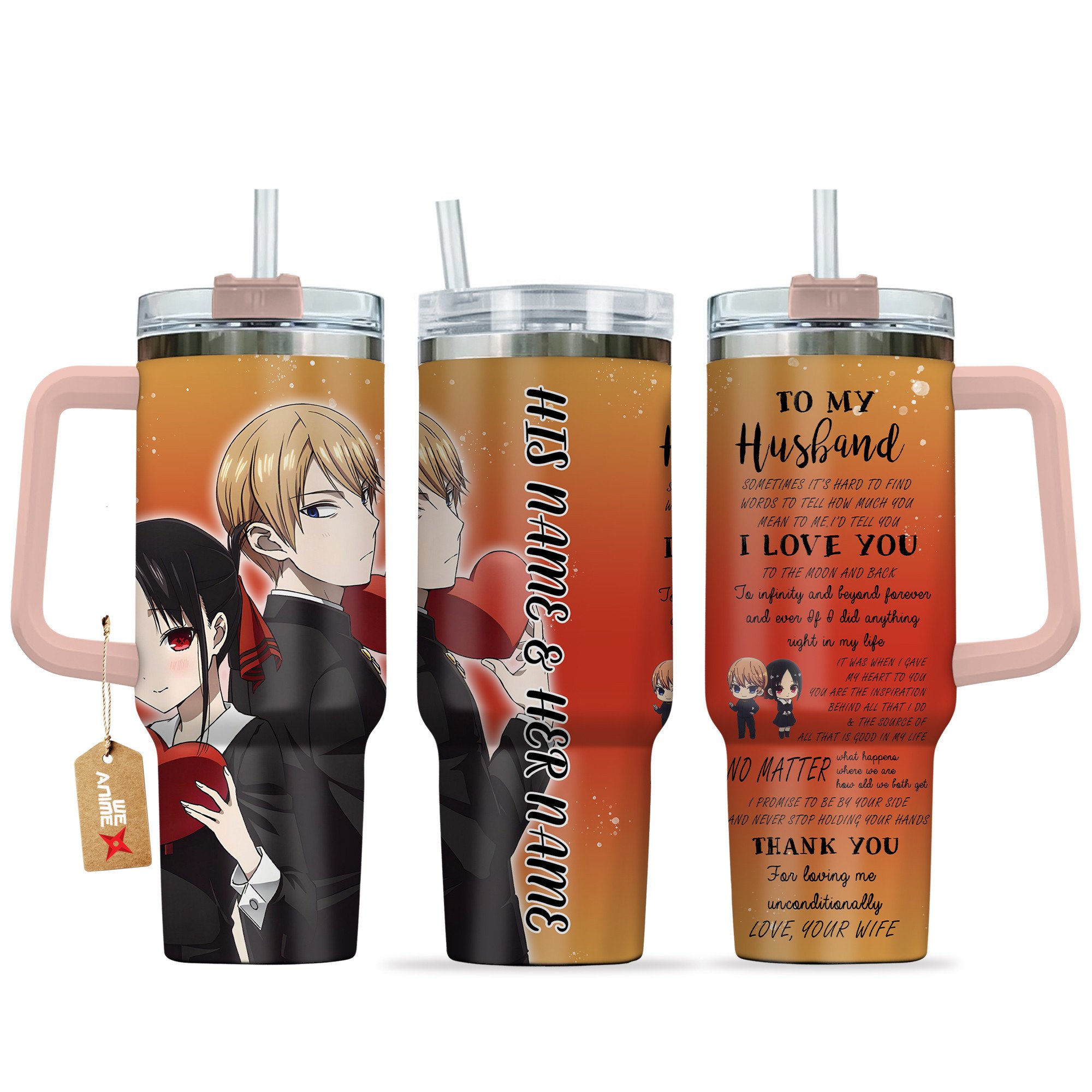 Hydratemerch Miyuki x Kaguya Love Is War Anime Custom Stanley Quencher 40oz Stainless Steel Tumbler With Handle