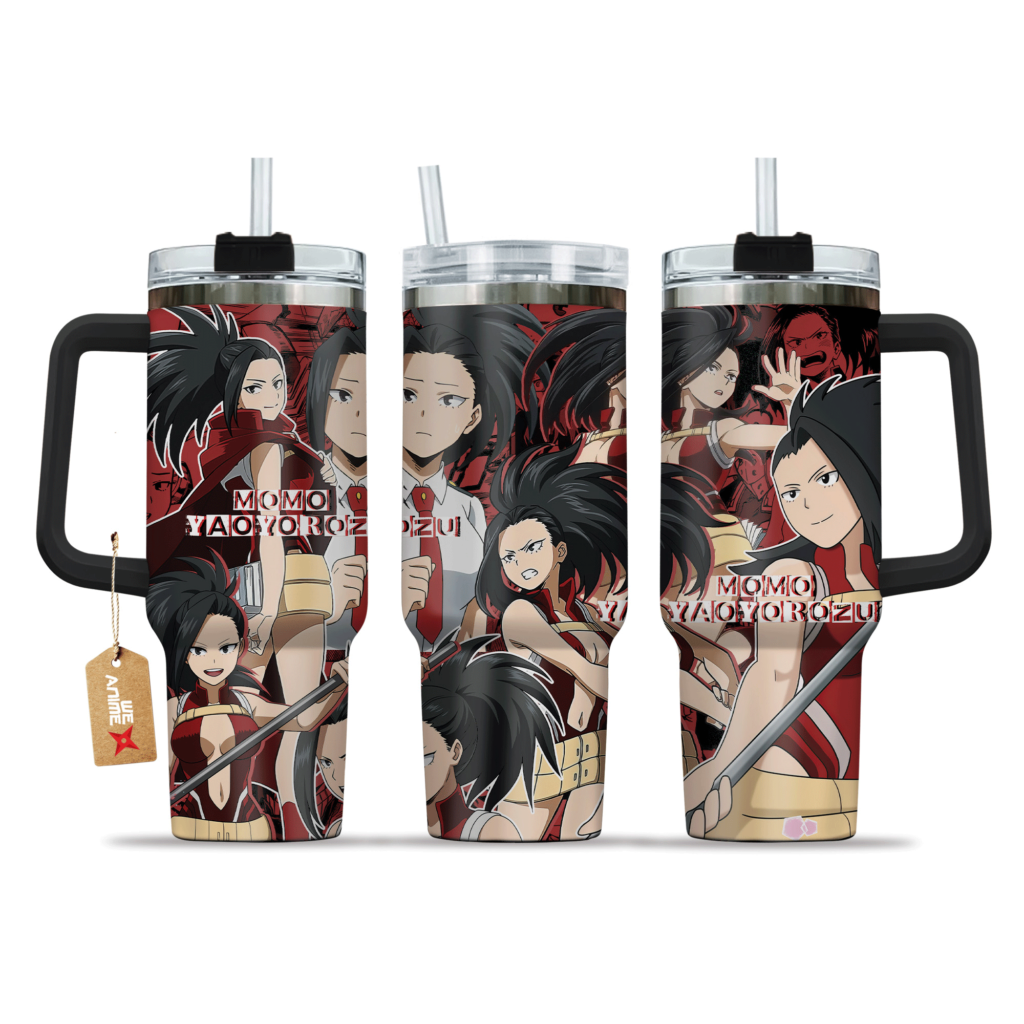 Hydratemerch Momo Yaoyorozu My Hero Academia Anime Custom Stanley Quencher 40oz Stainless Steel Tumbler With Handle