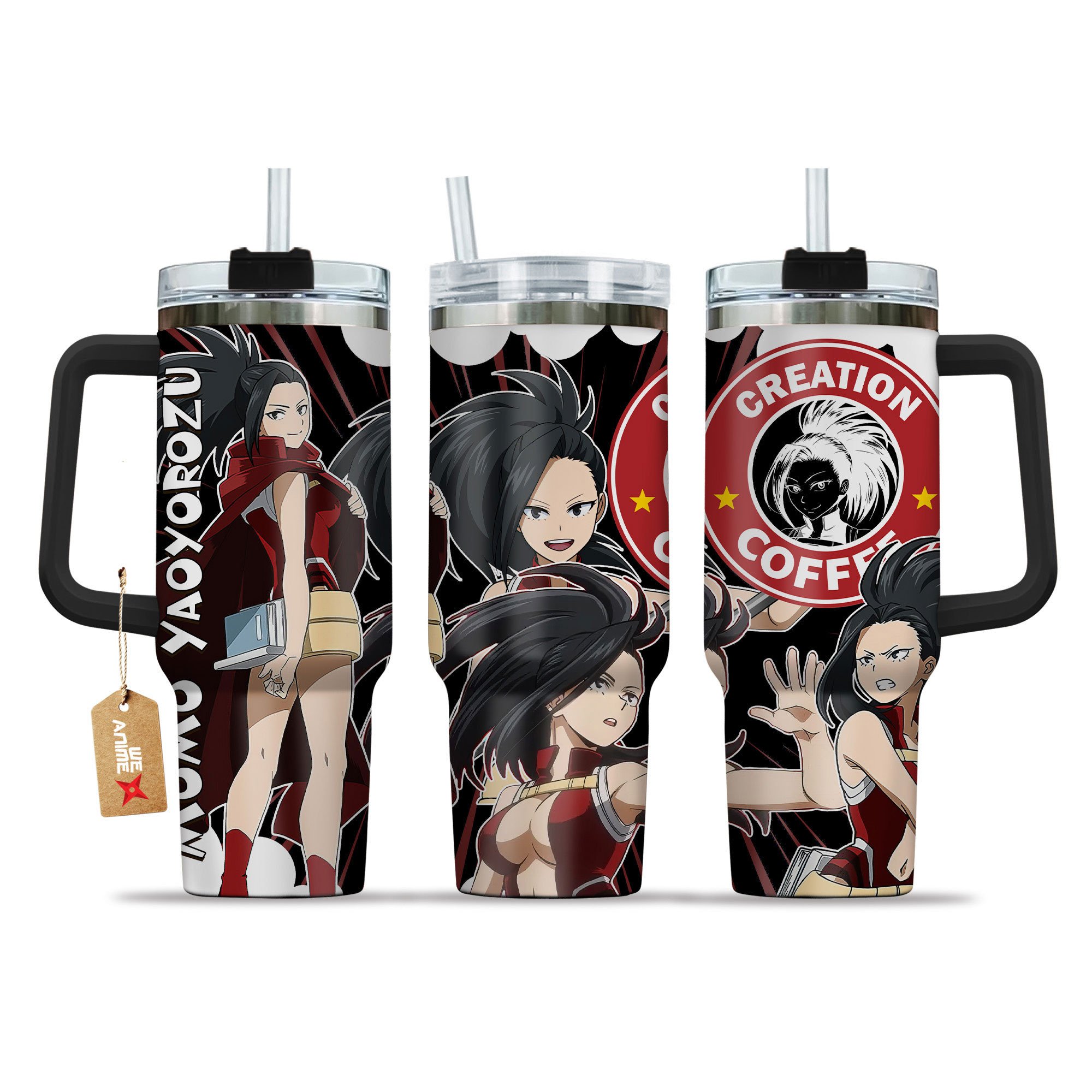 Hydratemerch Momo Yaoyorozu My Hero Academia Anime Custom Stanley Quencher 40oz Stainless Steel Tumbler With Handle