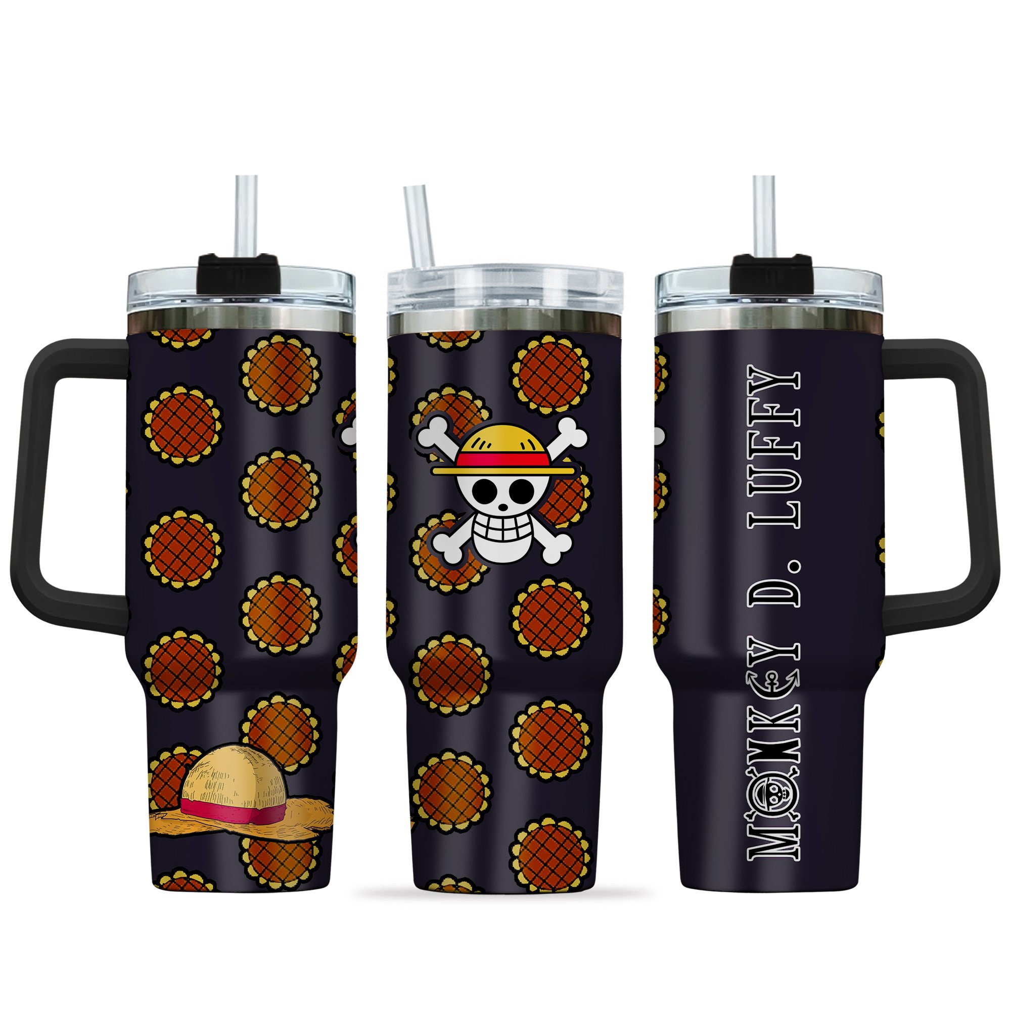 Hydratemerch Monkey D. Luffy Dressrosa Arc One Piece Anime Custom Stanley Quencher 40oz Stainless Steel Tumbler With Handle