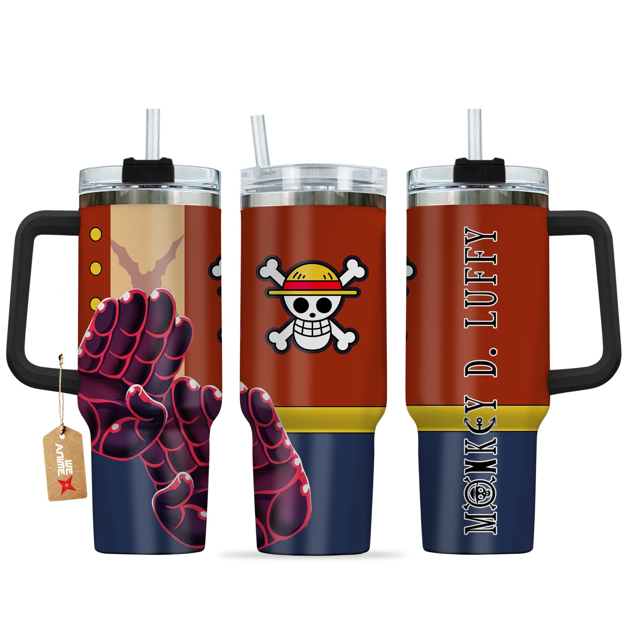 Hydratemerch Monkey D. Luffy Gear 4 One Piece Anime Custom Stanley Quencher 40oz Stainless Steel Tumbler With Handle