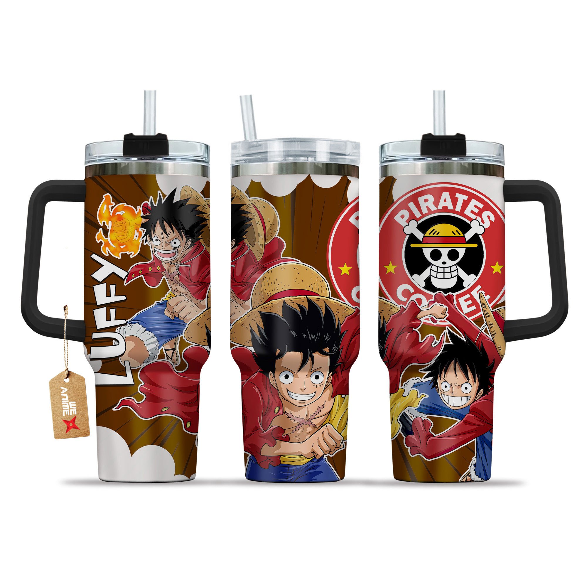 Hydratemerch Monkey D. Luffy One Piece Anime Custom Stanley Quencher 40oz Stainless Steel Tumbler With Handle