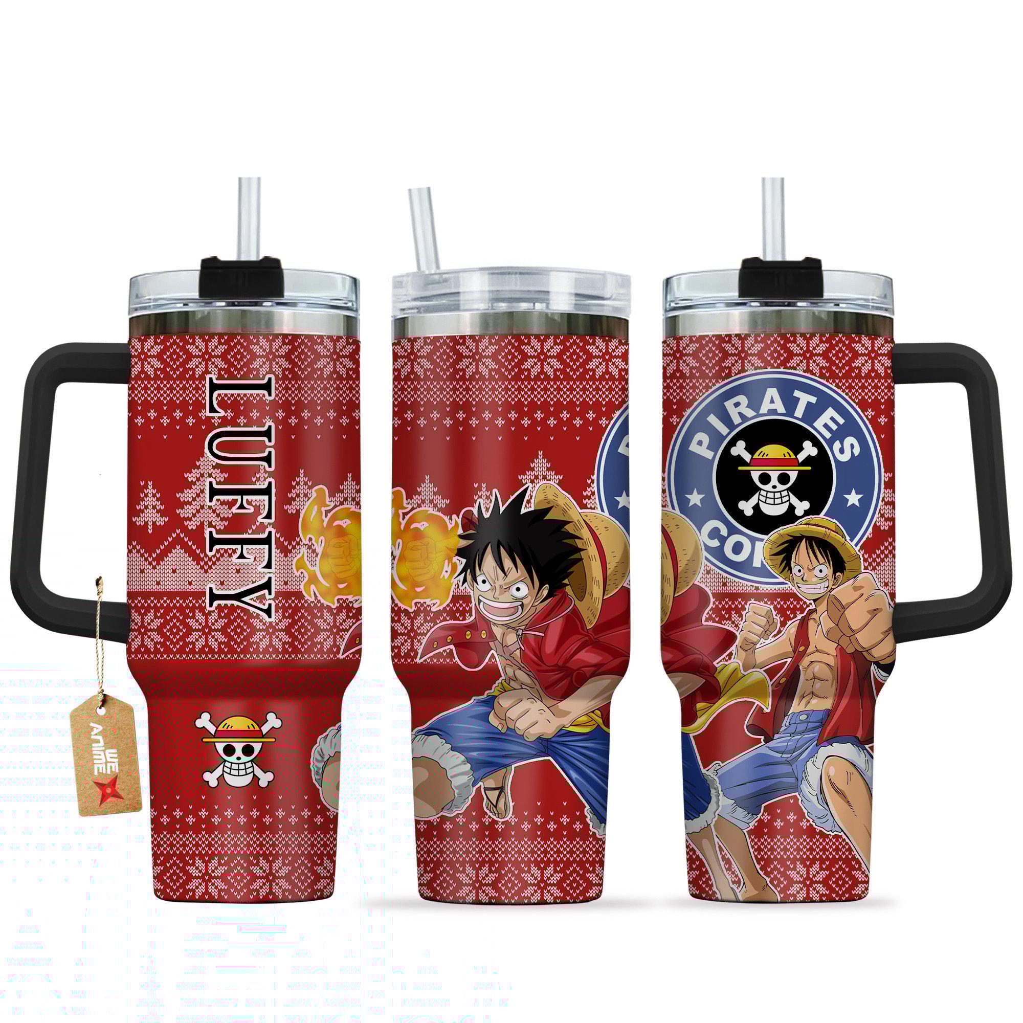 Hydratemerch Monkey D. Luffy One Piece Anime Custom Stanley Quencher 40oz Stainless Steel Tumbler With Handle