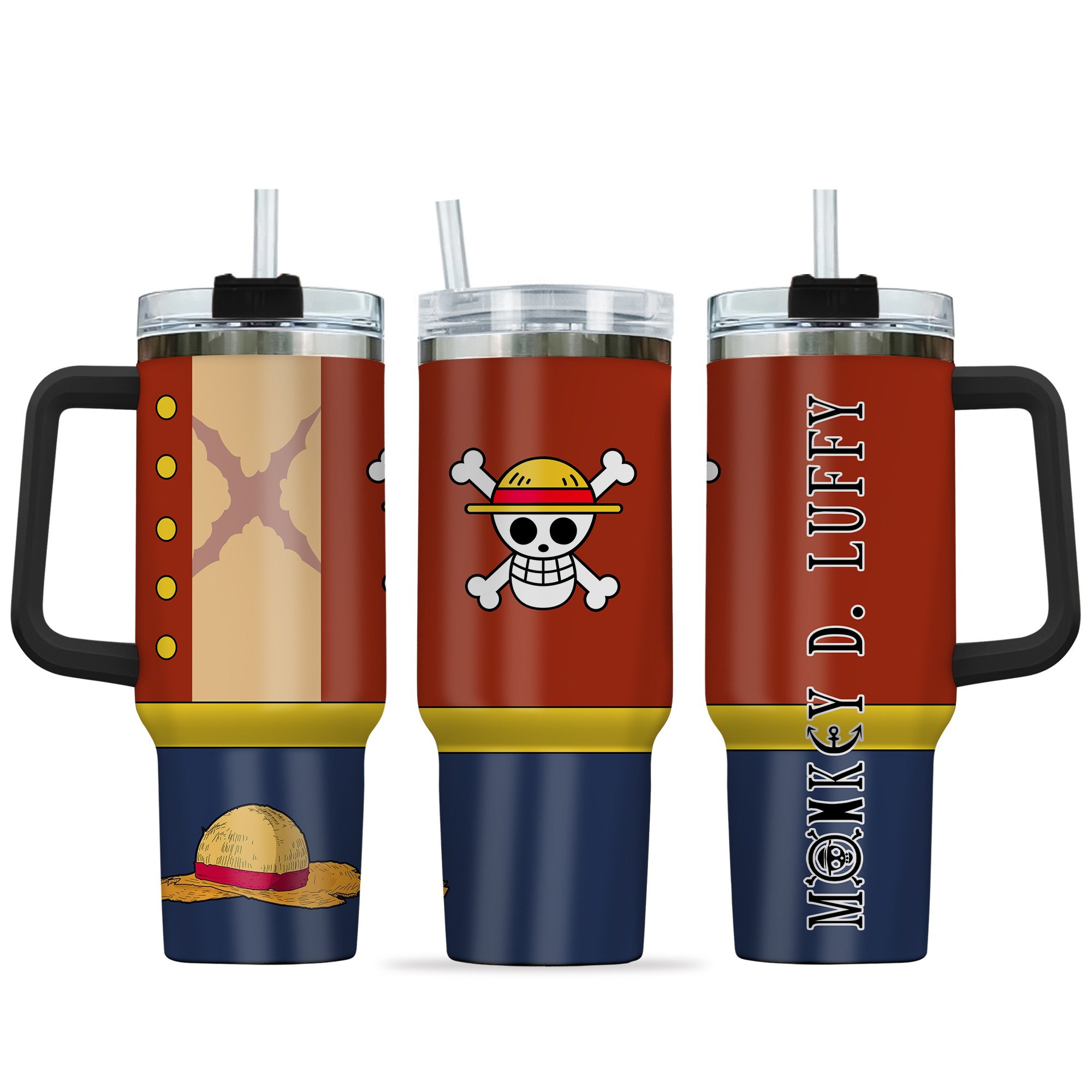 Hydratemerch Monkey D. Luffy One Piece Anime Custom Stanley Quencher 40oz Stainless Steel Tumbler With Handle