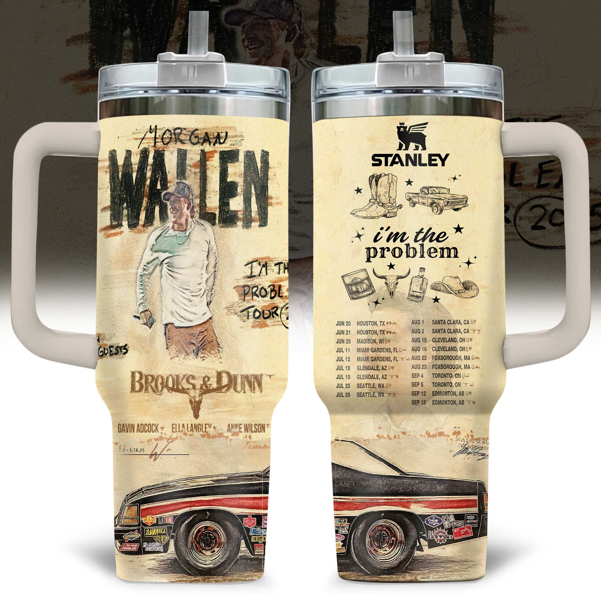 Hydratemerch Morgan Wallen Music Custom Stanley Quencher 40oz Stainless Steel Tumbler With Handle