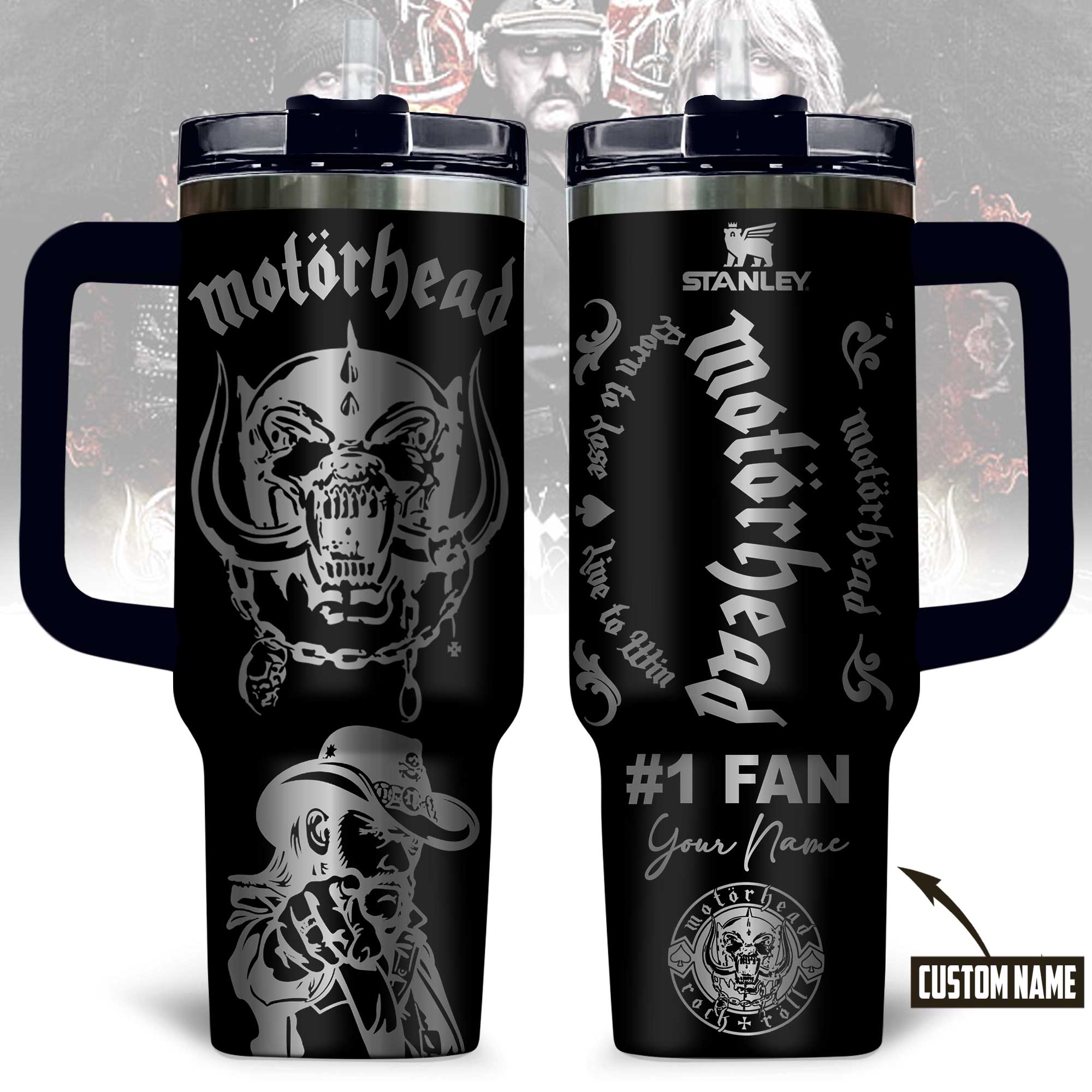 Hydratemerch Motörhead Music Custom Stanley Quencher 40oz Stainless Steel Tumbler With Handle