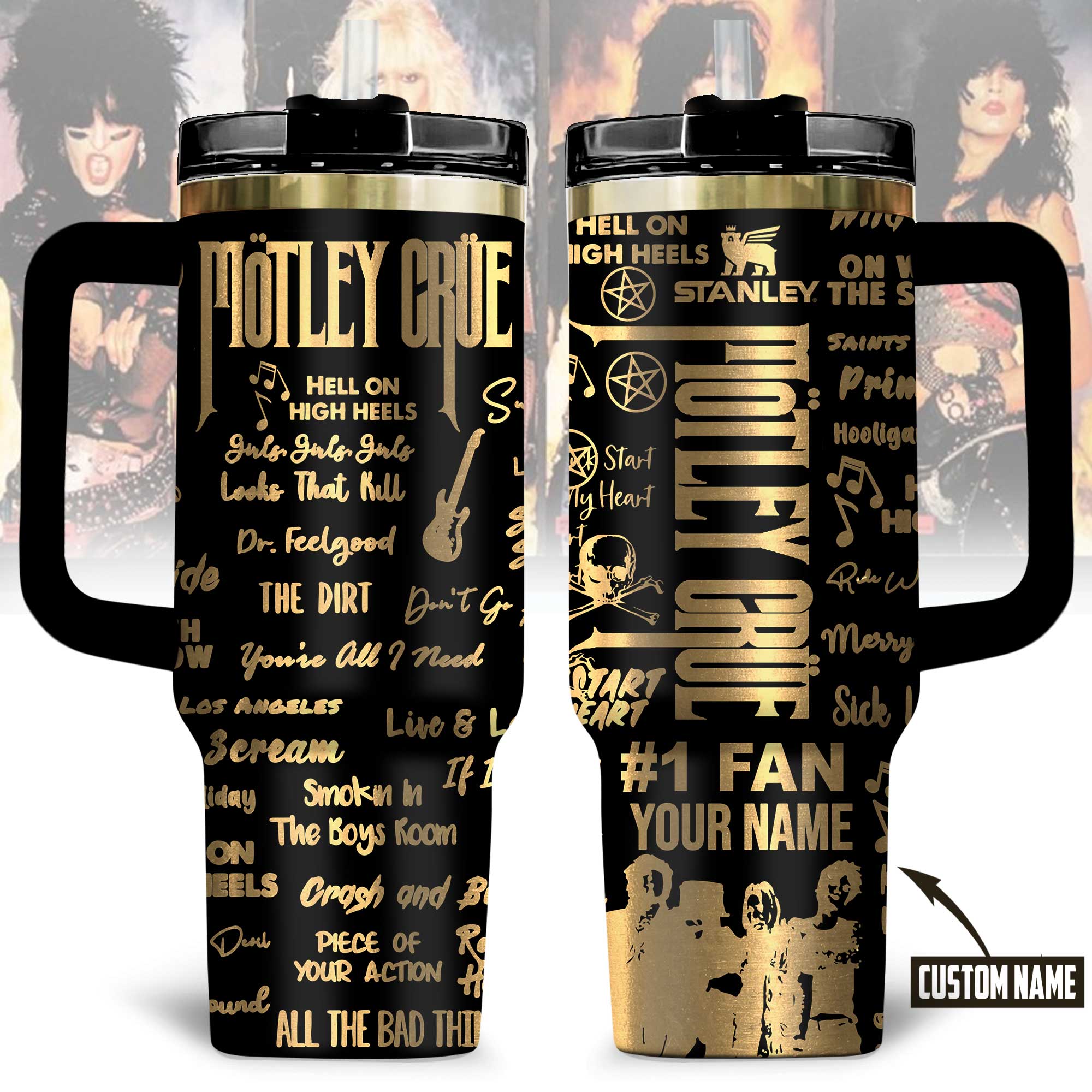 Hydratemerch Mötley Crüe Music Custom Stanley Quencher 40oz Stainless Steel Tumbler With Handle