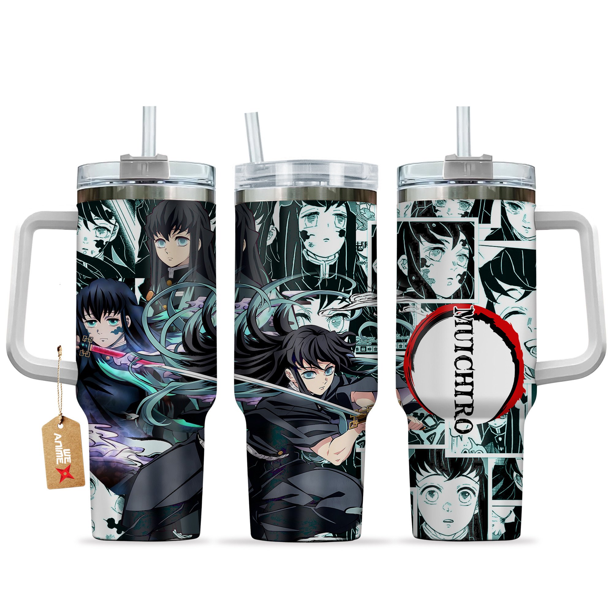 Hydratemerch Muichiro Tokito Demon Slayer Anime Custom Stanley Quencher 40oz Stainless Steel Tumbler With Handle