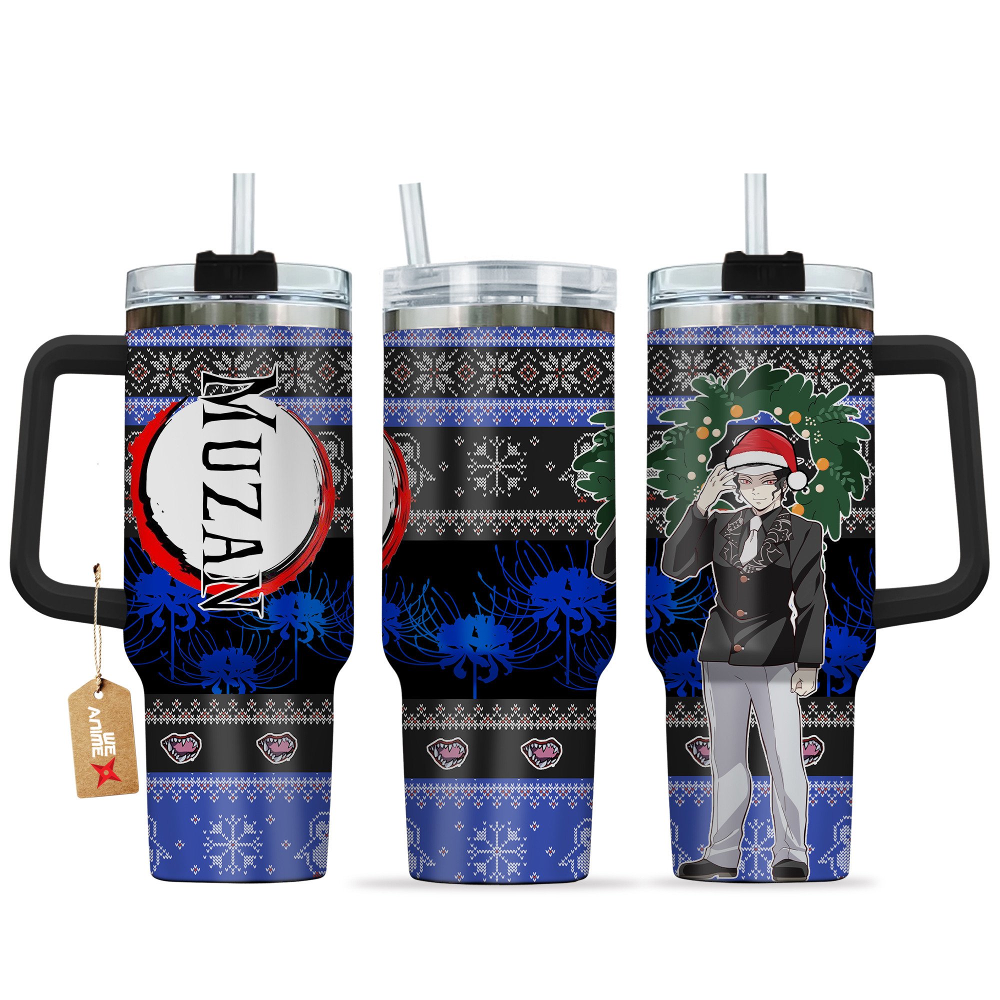 Hydratemerch Muzan Kibutsuji Demon Slayer Anime Custom Stanley Quencher 40oz Stainless Steel Tumbler With Handle