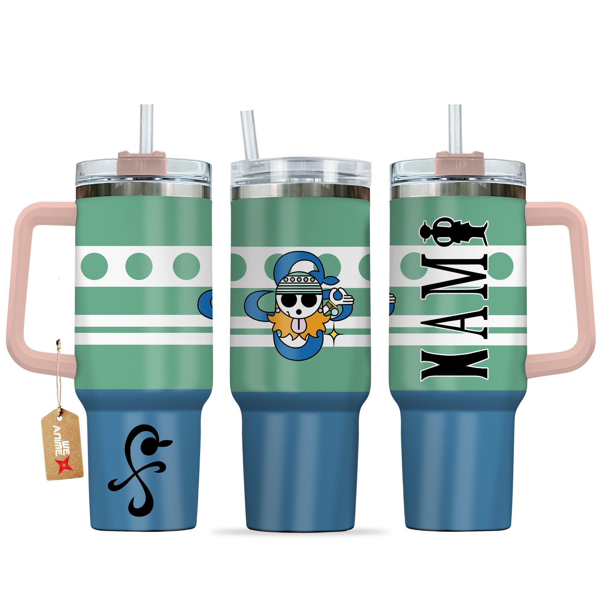 Hydratemerch Nami One Piece Anime Custom Stanley Quencher 40oz Stainless Steel Tumbler With Handle