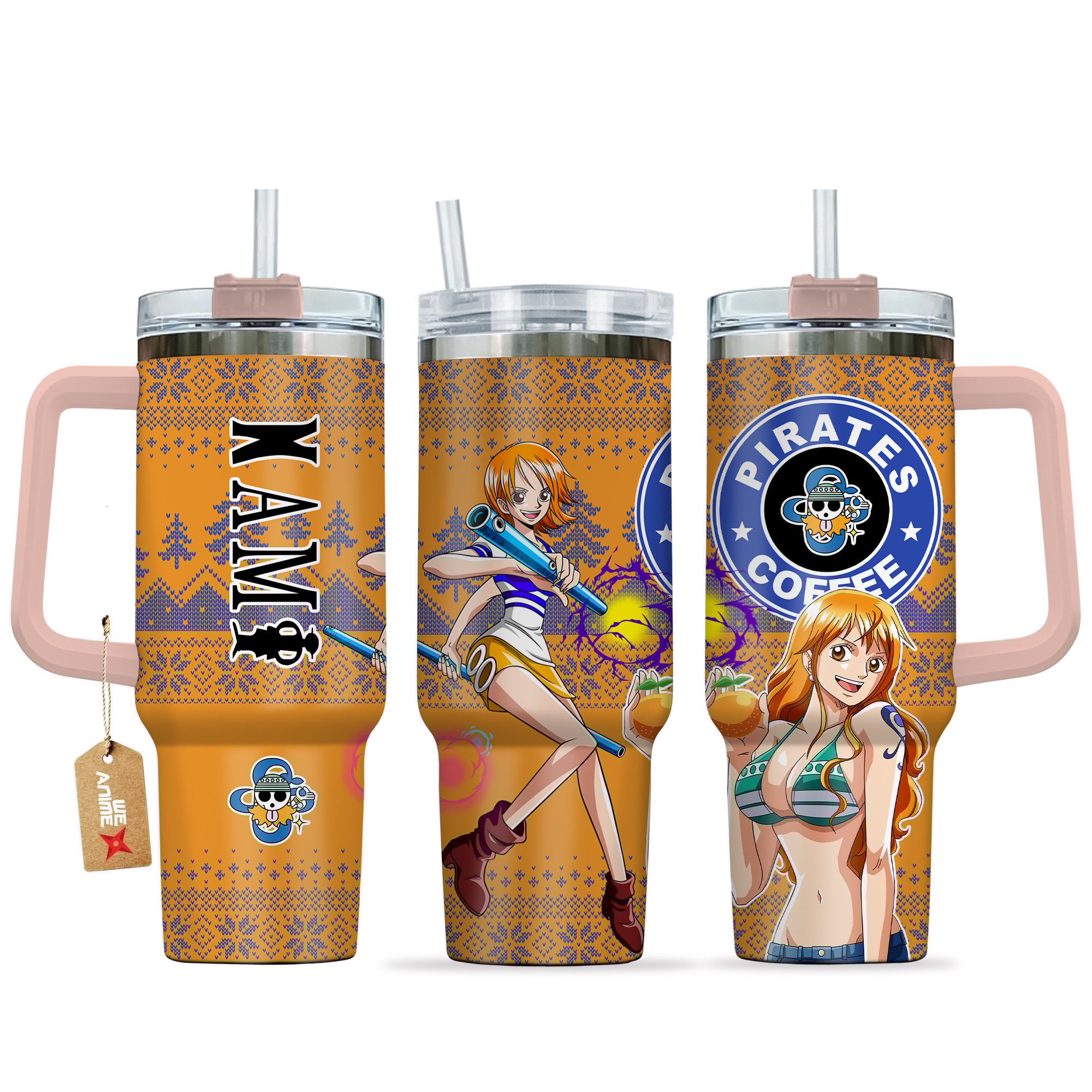 Hydratemerch Nami One Piece Anime Custom Stanley Quencher 40oz Stainless Steel Tumbler With Handle