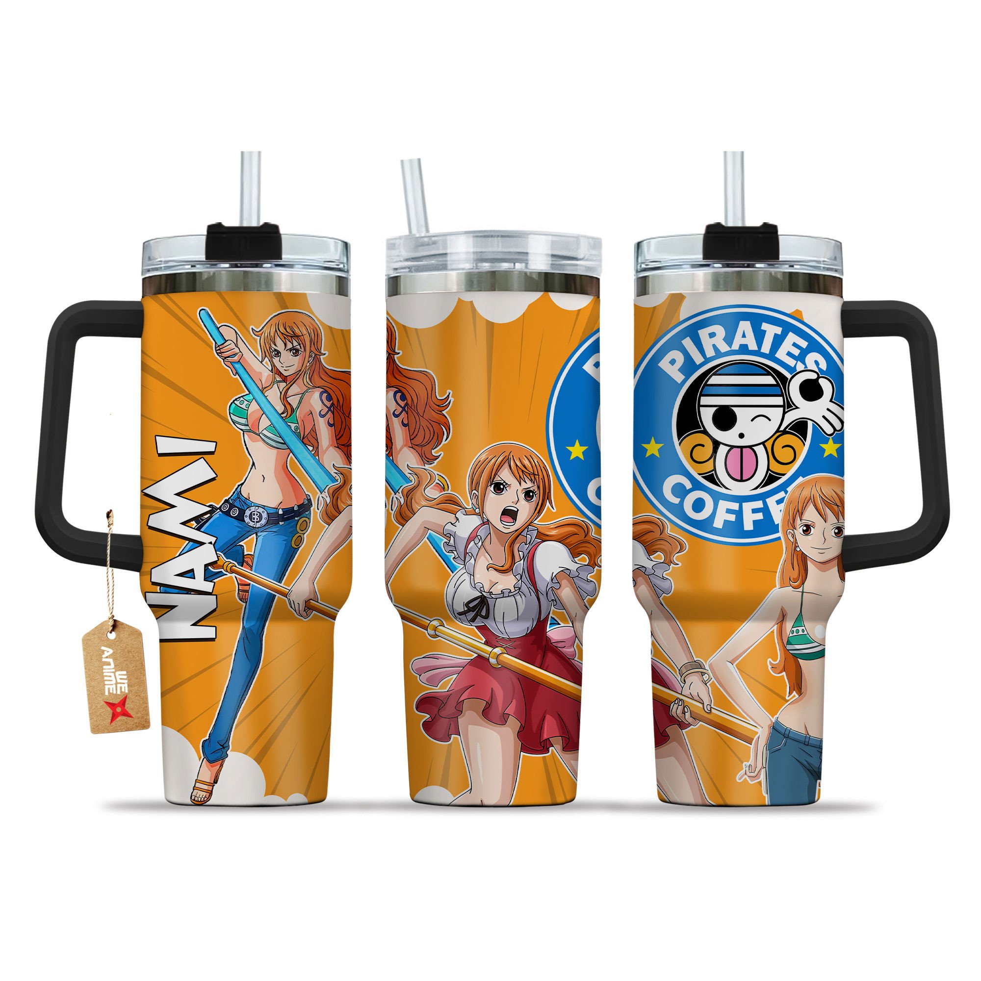 Hydratemerch Nami One Piece Anime Custom Stanley Quencher 40oz Stainless Steel Tumbler With Handle