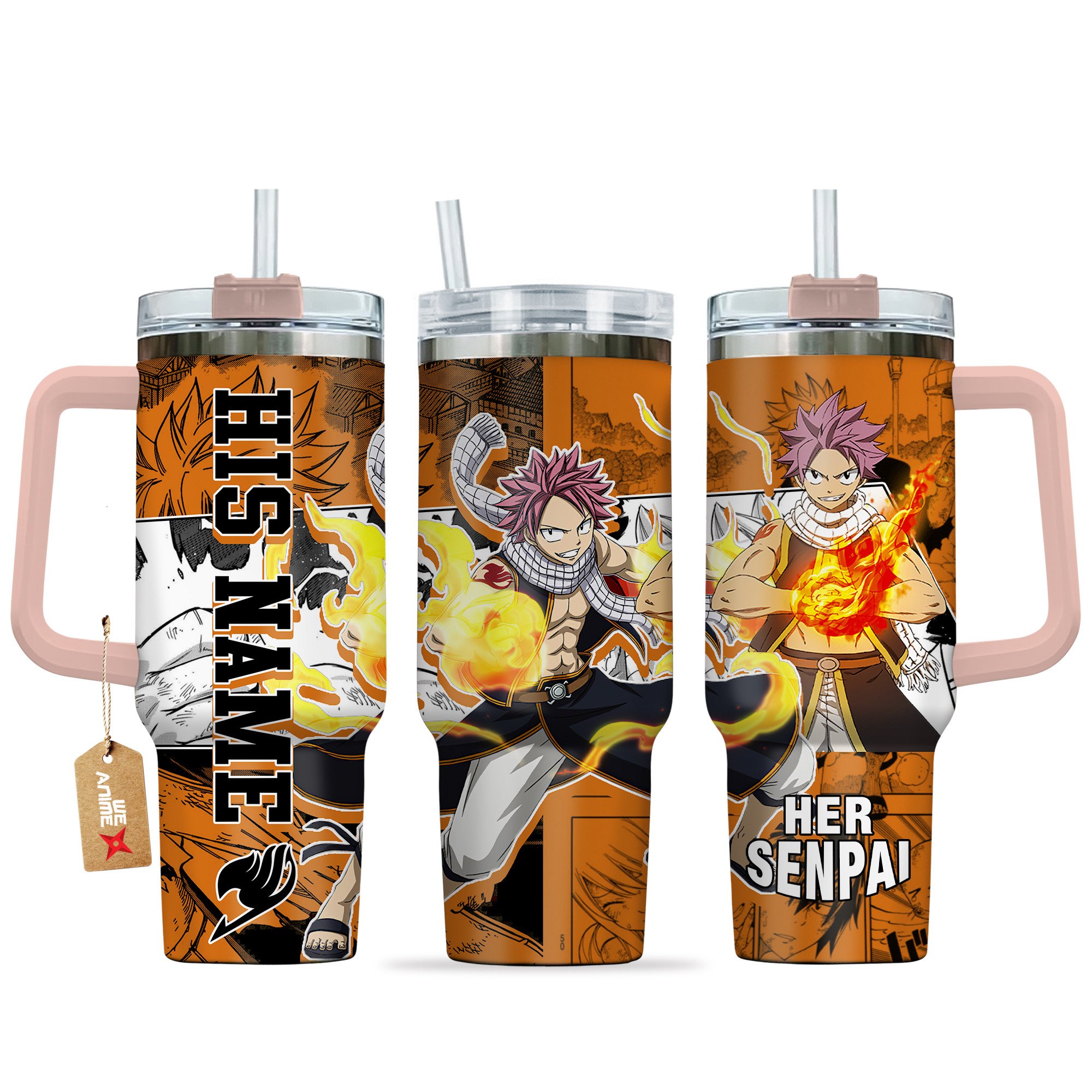 Hydratemerch Natsu Dragneel Fairy Tail Anime Custom Stanley Quencher 40oz Stainless Steel Tumbler With Handle